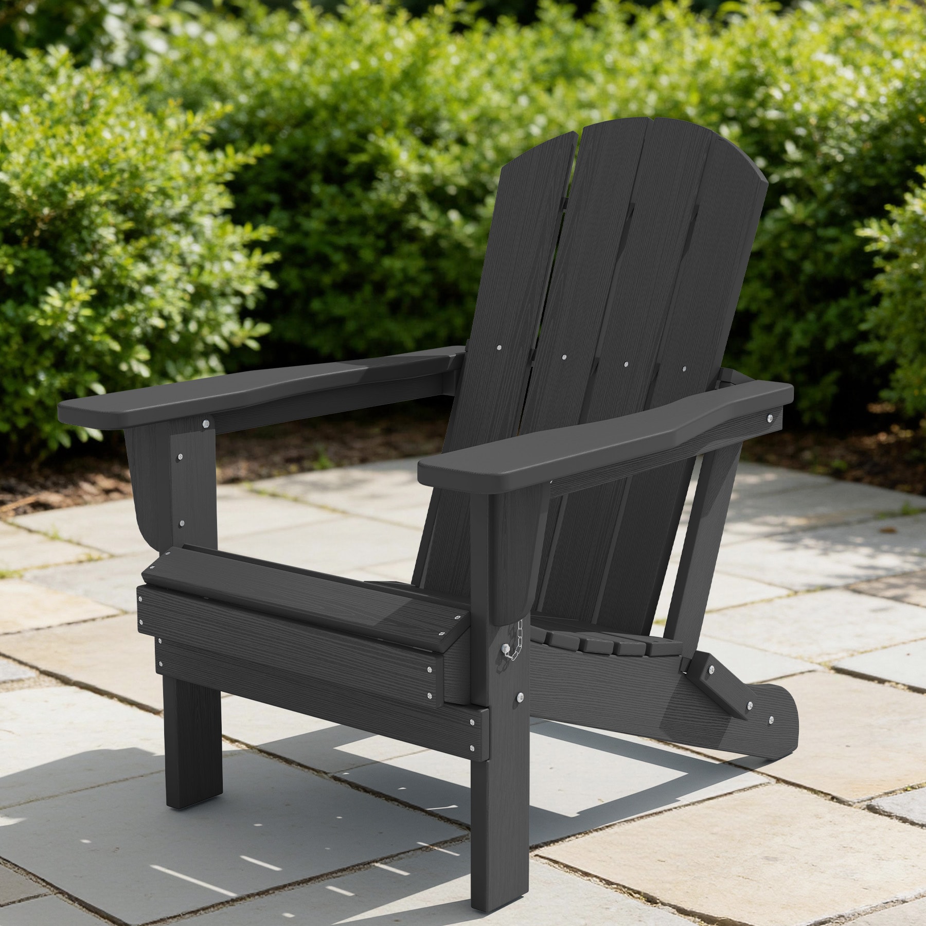 All-Weather HDPE Folding Adirondack Chair Patio Lawn Fire Pit Deck Chair BLack