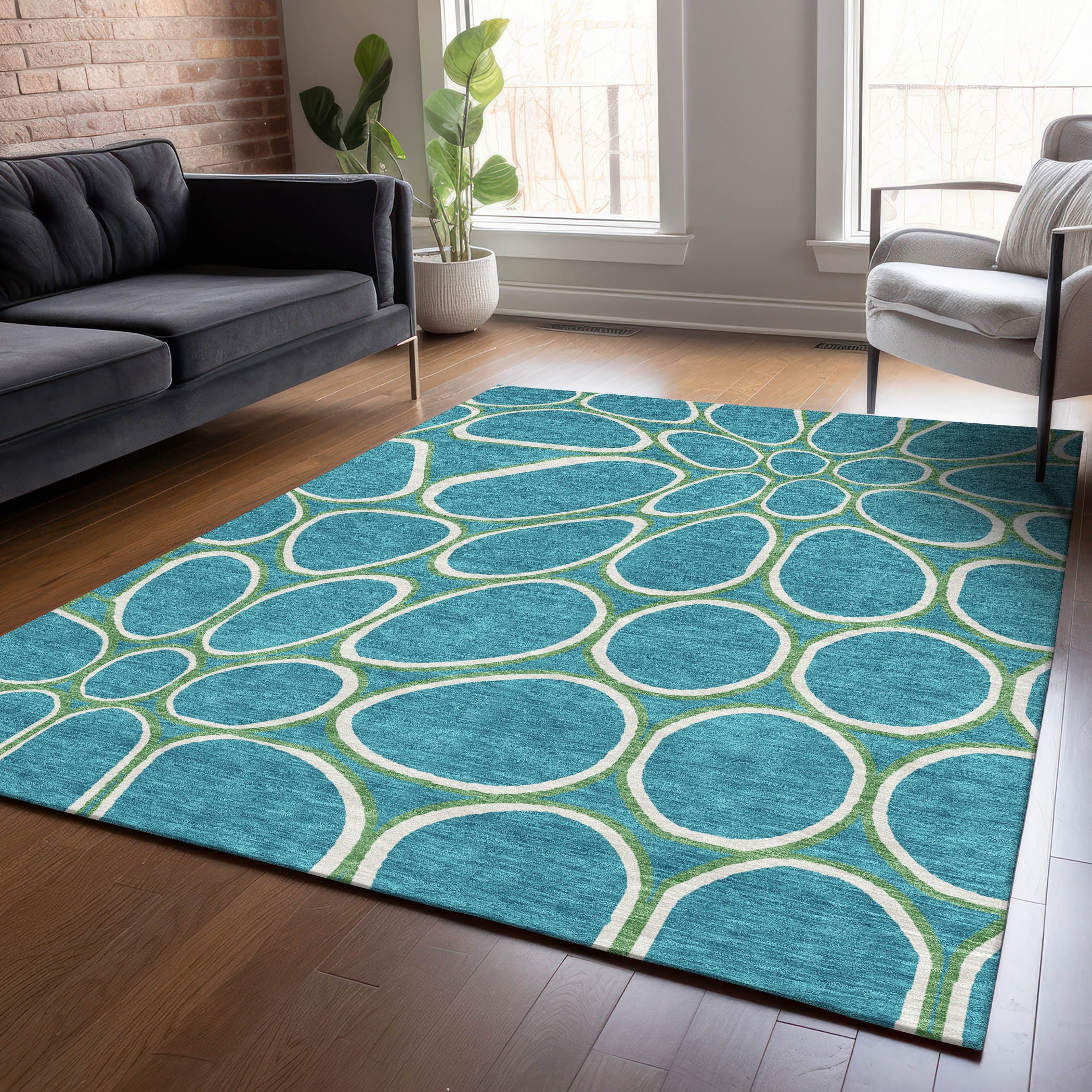 Addison Rugs ACN1041TE10X14 Chantille ACN1041TE 10 x 14 (ft) Polyester Teal Rectangular Indoor/Outdoor Geometric Machine washable Area rug