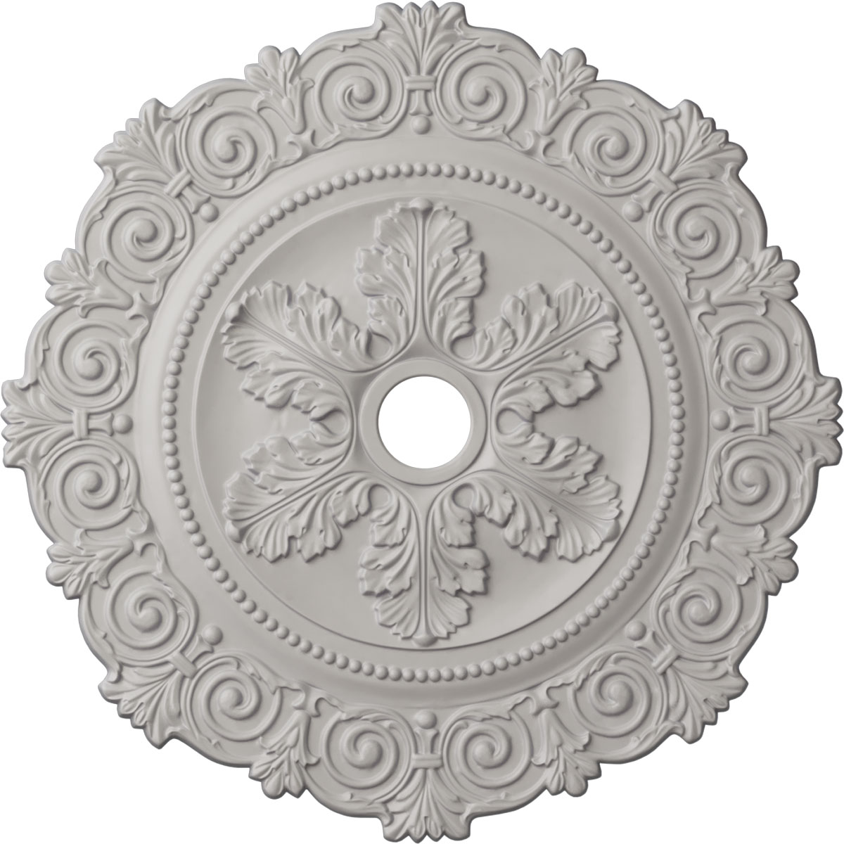 Ekena Millwork CM33SCUWF Scroll 33.25-in W x 33.25-in L Painted Ultra Pure White Polyurethane Whole Ceiling Medallion
