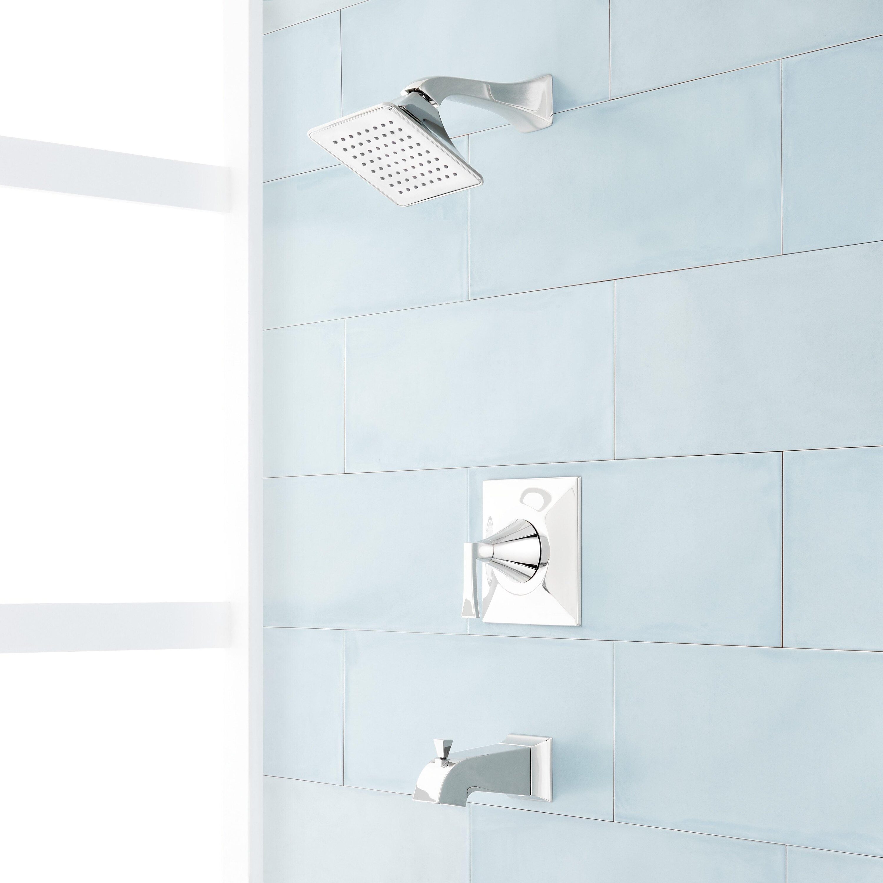 Signature Hardware 449076 Chrome 1-handle Single function 6-Inches Square Bathtub and shower Faucet with Valve