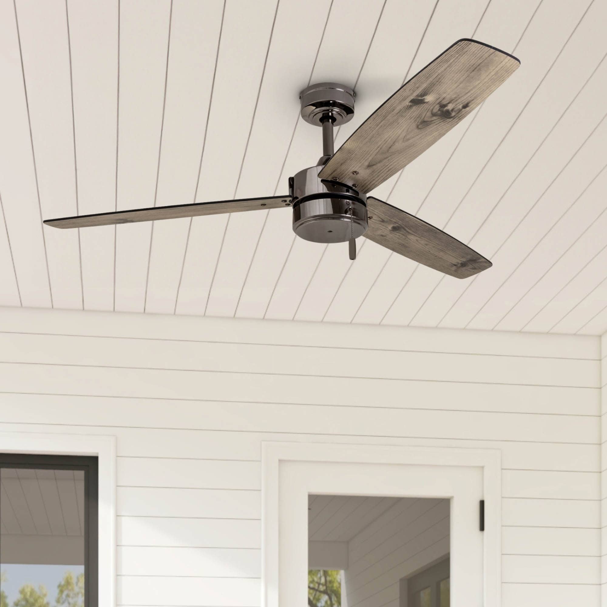 Prominence Home 51024-26 Journal 52-in Outdoor Gun Metal with Carbon/Silver Oak Blades Ceiling Fan Without Light ( 3 -Blade )