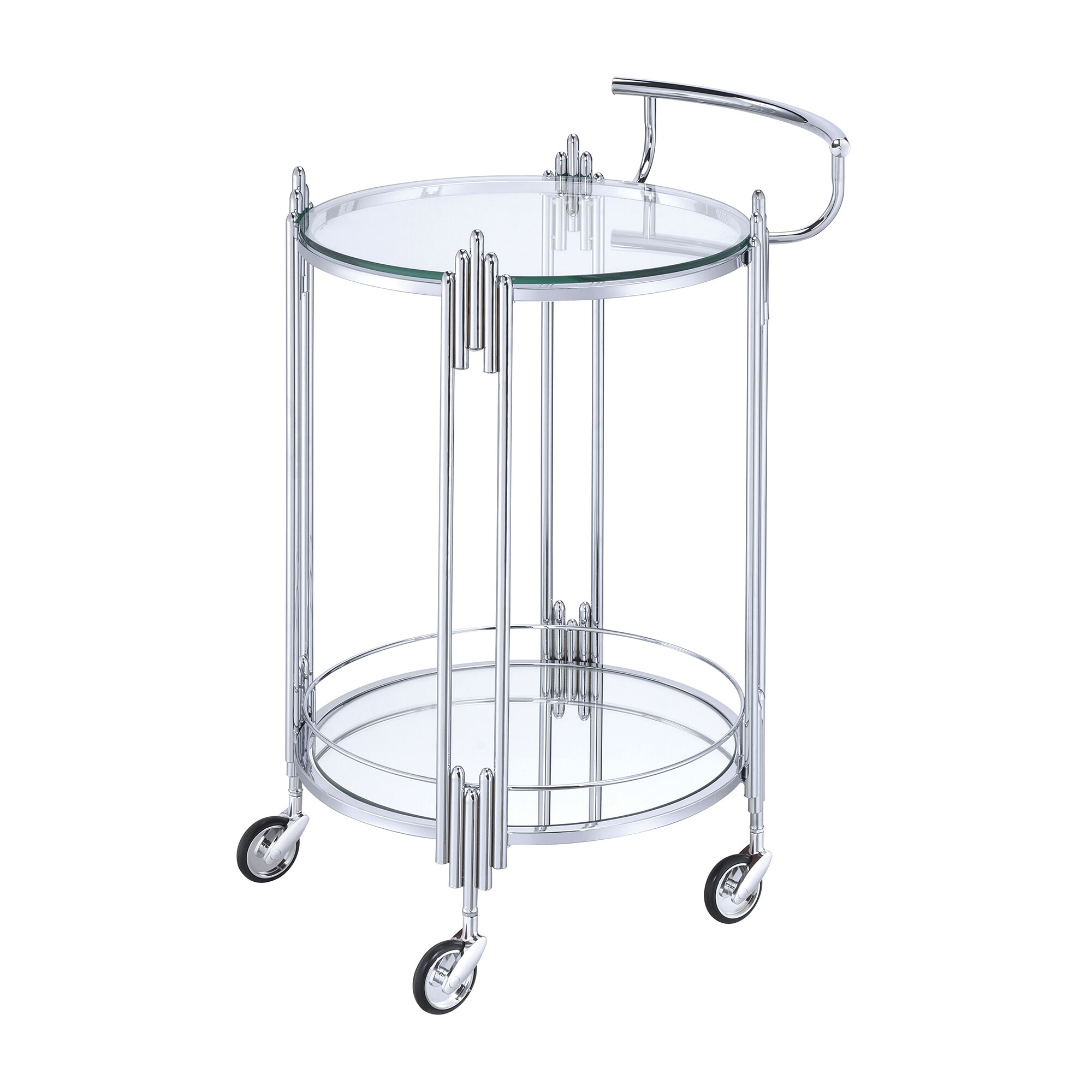 Furniture of America IDF-AC536 Chrome Metal Base with Glass Top Rolling Kitchen Cart (16.5-in x 20.5-in x 30-in)