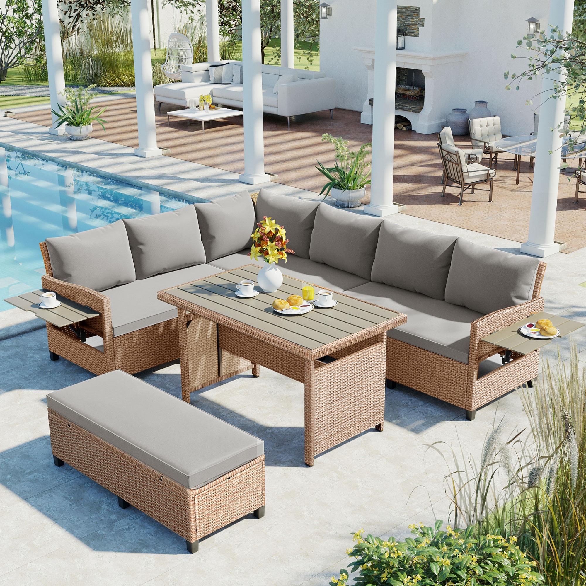 Direct Wicker DWS-06AAD-BR 4 -Piece Wicker 3 Patio Sofa Conversation Set with Gray Cushions
