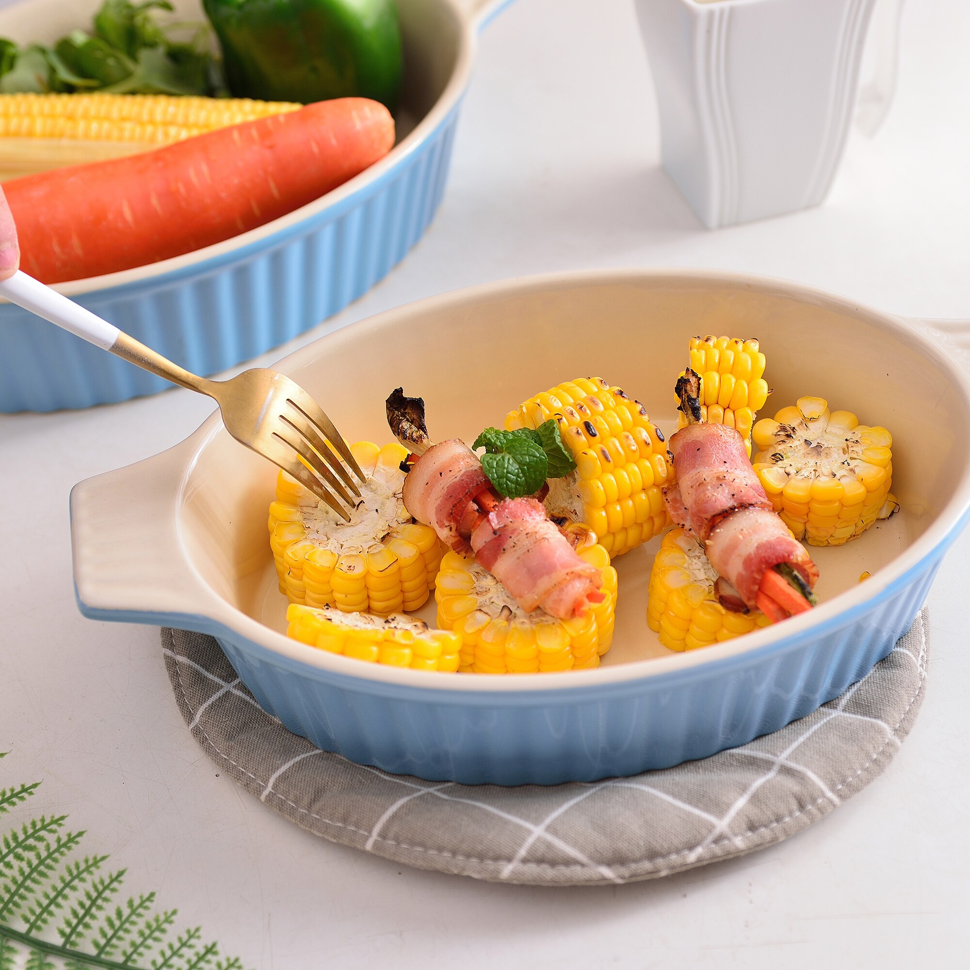 MALACASA Orange 2-Piece Ceramic Bakeware Set in the Bakeware