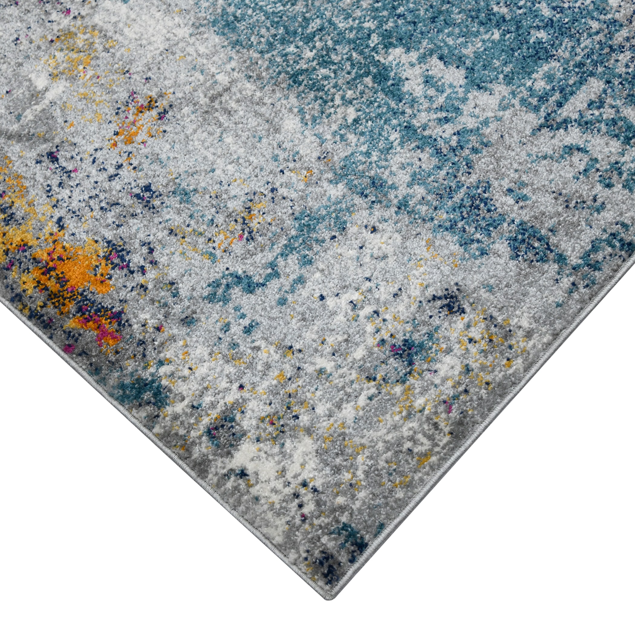 Blue and Multicolor Abstract Washable Rectangular Rug 5' x 7'