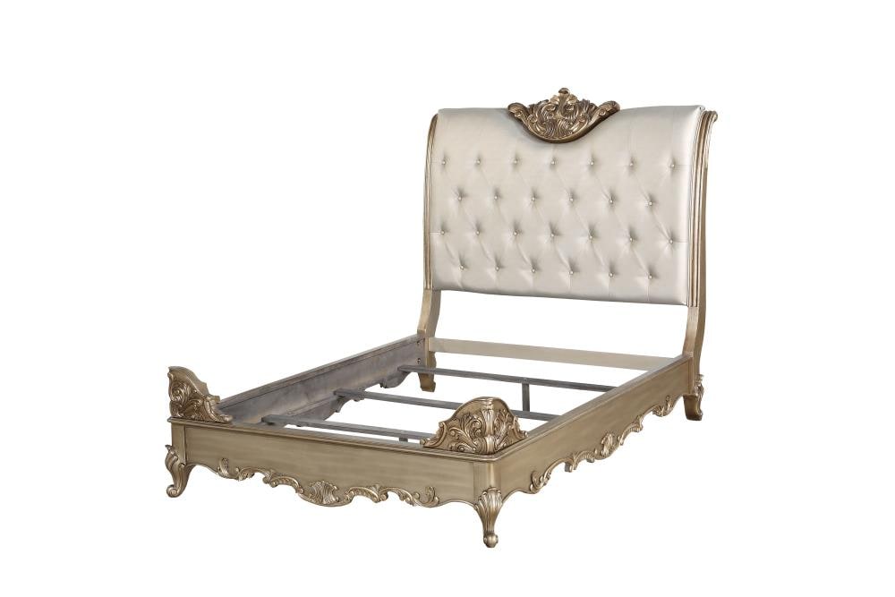 ACME FURNITURE Orianne Champagne Pu and Antique Gold Queen Wood Sleigh ...