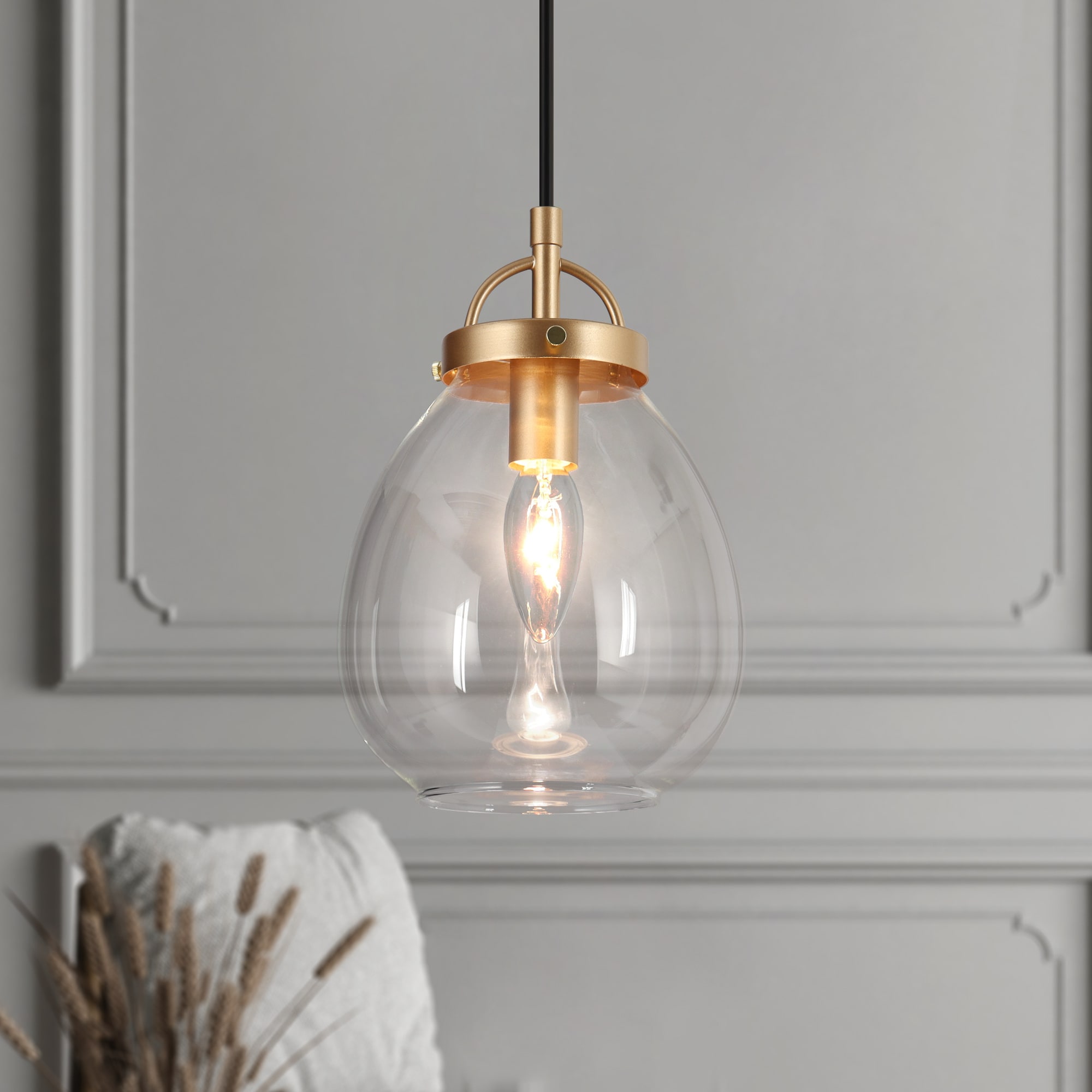 ZEVNI L3VEIMEBW4629SU7 Maud Matte Gold and Black Farmhouse Clear glass Bell Mini Hanging Pendant light