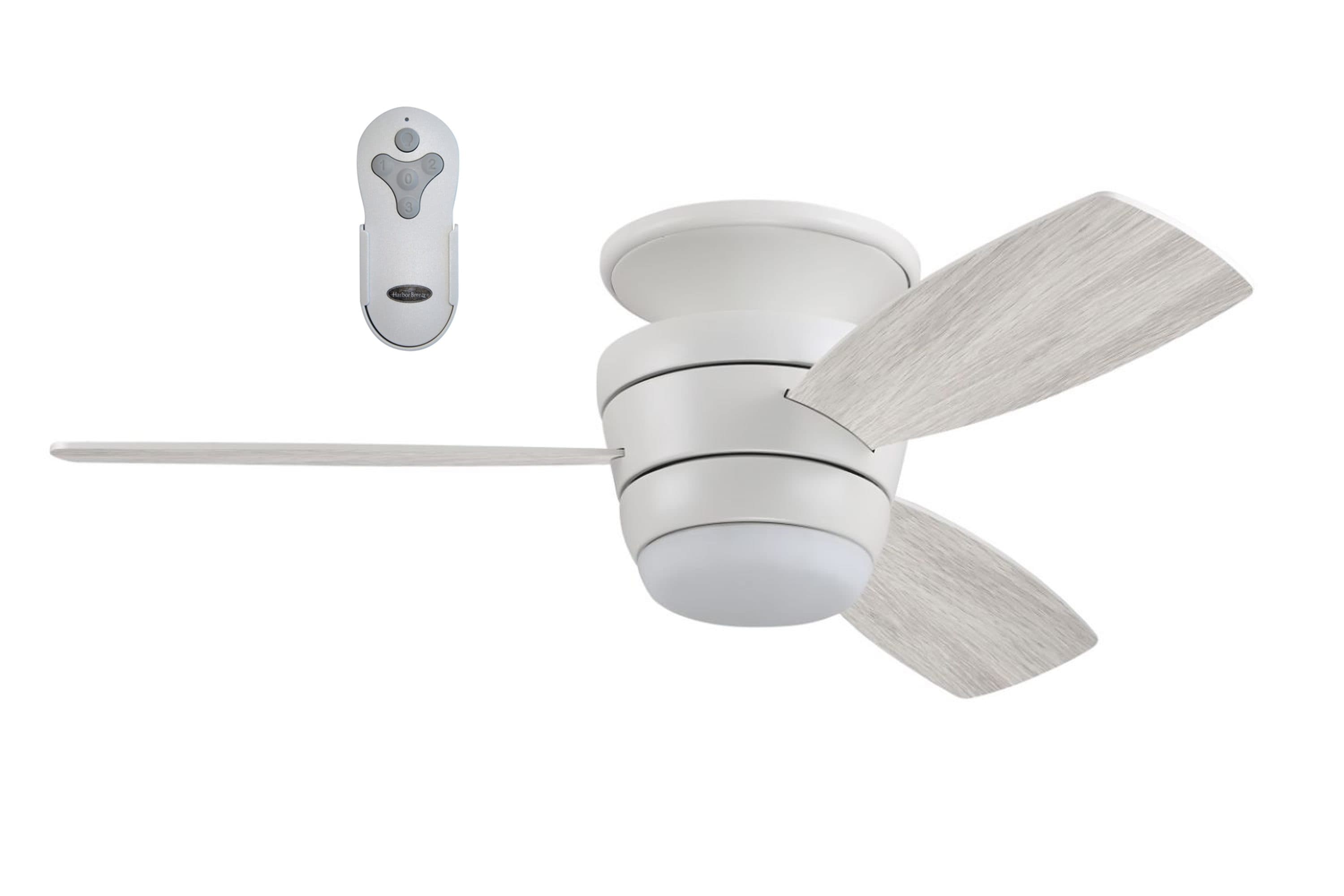 Harbor Breeze Mazon 44-in White LED Indoor Flush Mount Ceiling Fan.