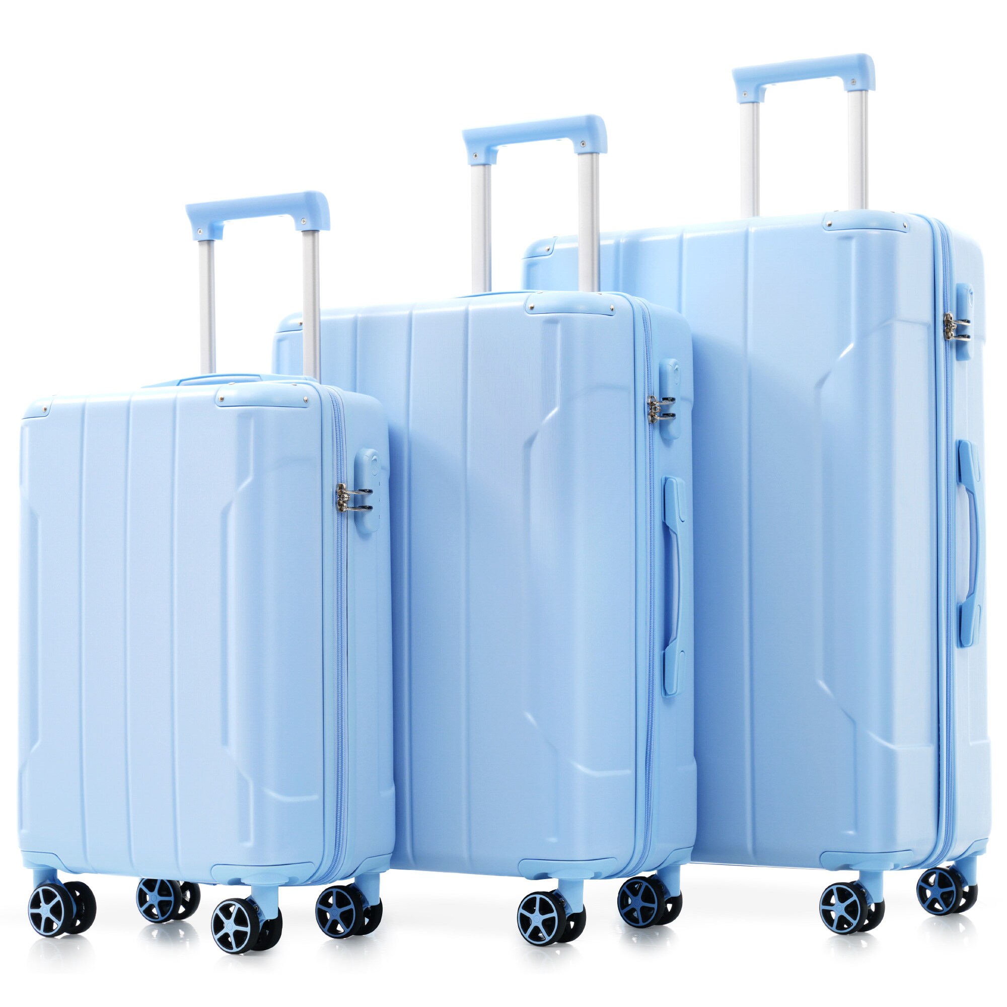 LOVMOR SF-H-N730P244921S Luggage Sets 3 Piece Hard shell ABS Lightweight Durable Suitcases with Double Spinner Wheels 20 and 24 and 28 Inch Skyblue