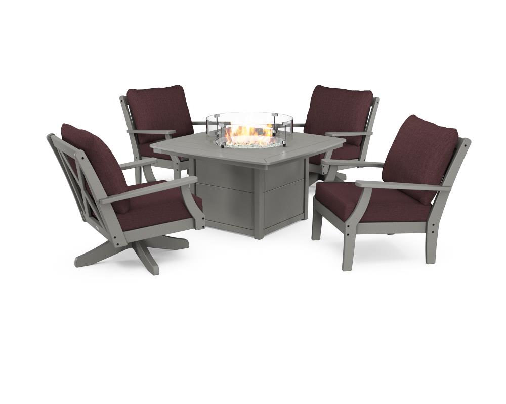 POLYWOOD PWS545-2-GY48115 Braxton 5-Piece Patio Conversation Set with Sunbrella Cushions