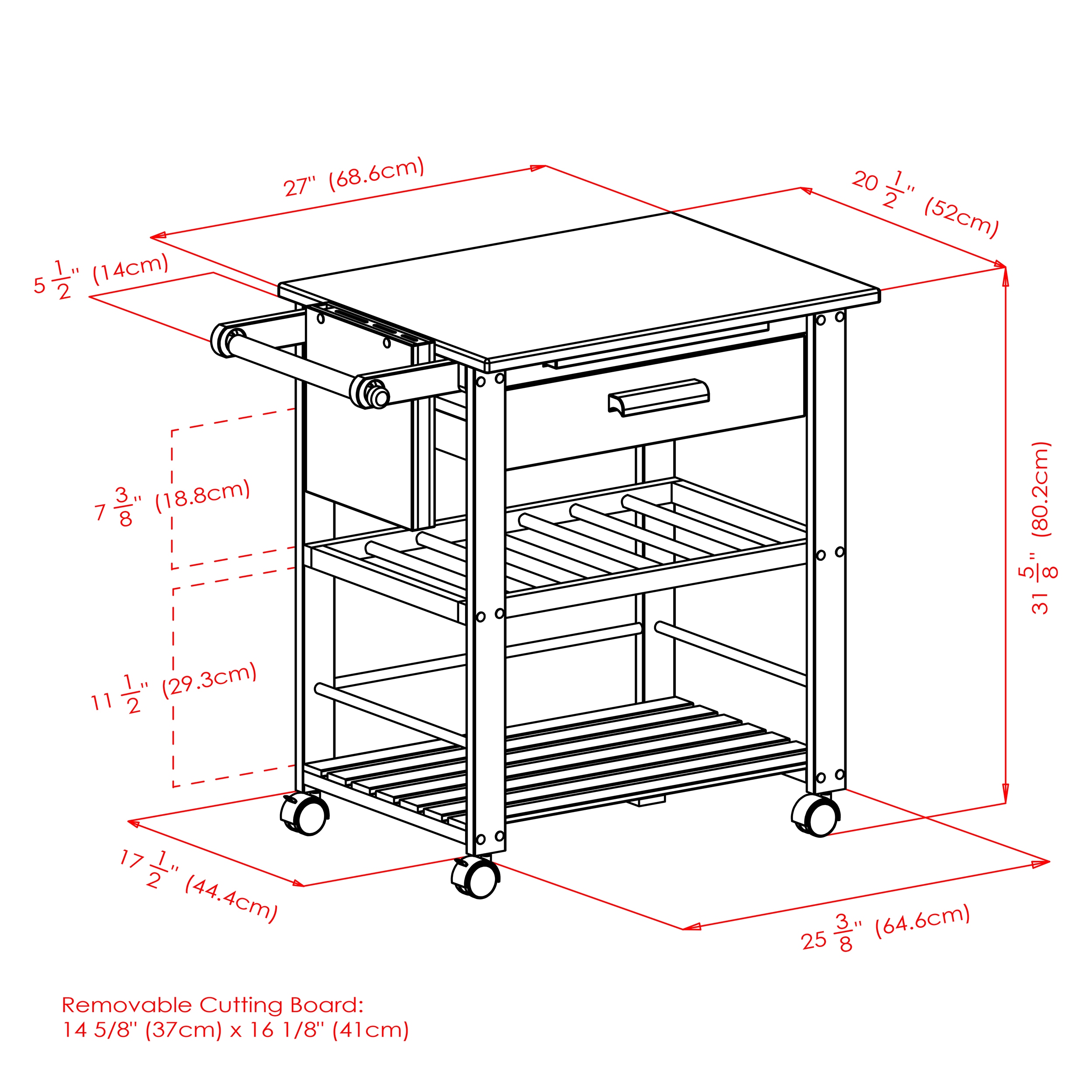 Winsome Wood Wood Base With Wood Top Rolling Kitchen Cart 20 47 In X   42437323 