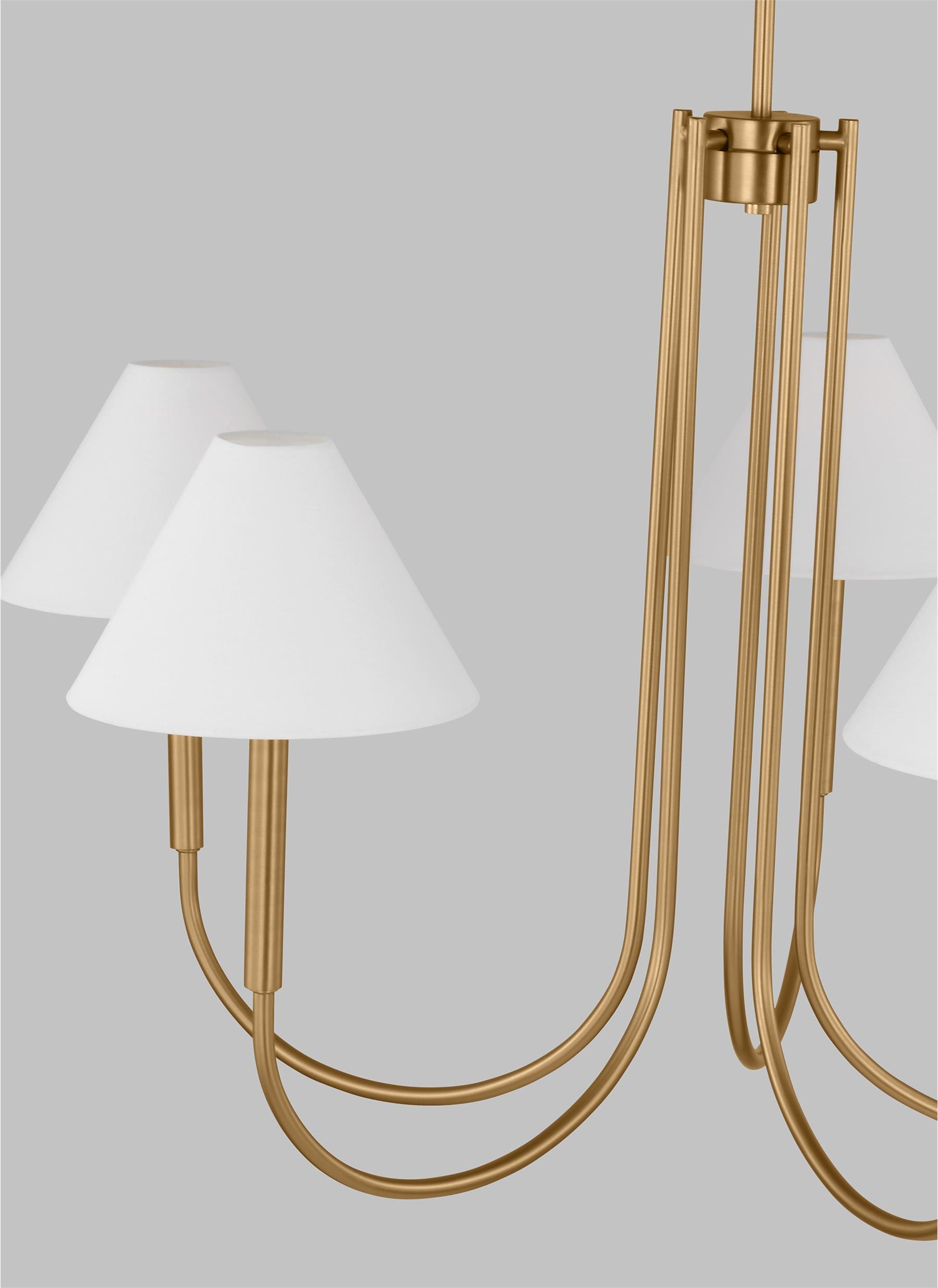 Satin Brass 6-Light Chandelier with White Linen Shades