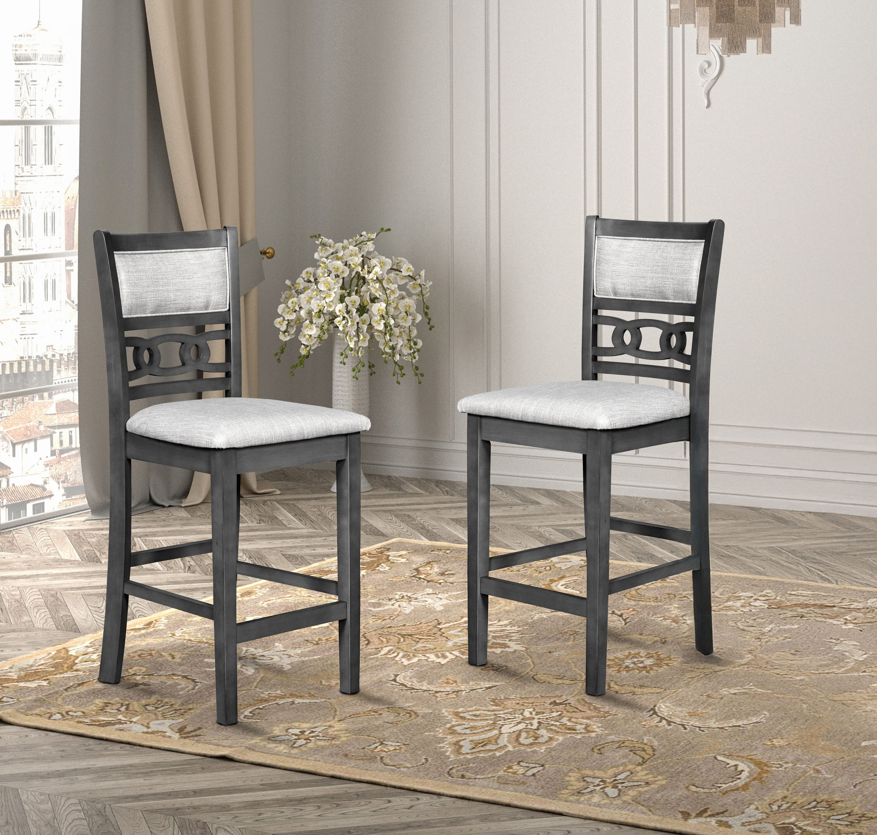 New Classic Furniture D1701-22-GRY Set of 2 Gia Polyester Upholstered Dining Side Chair (Wood Frame)