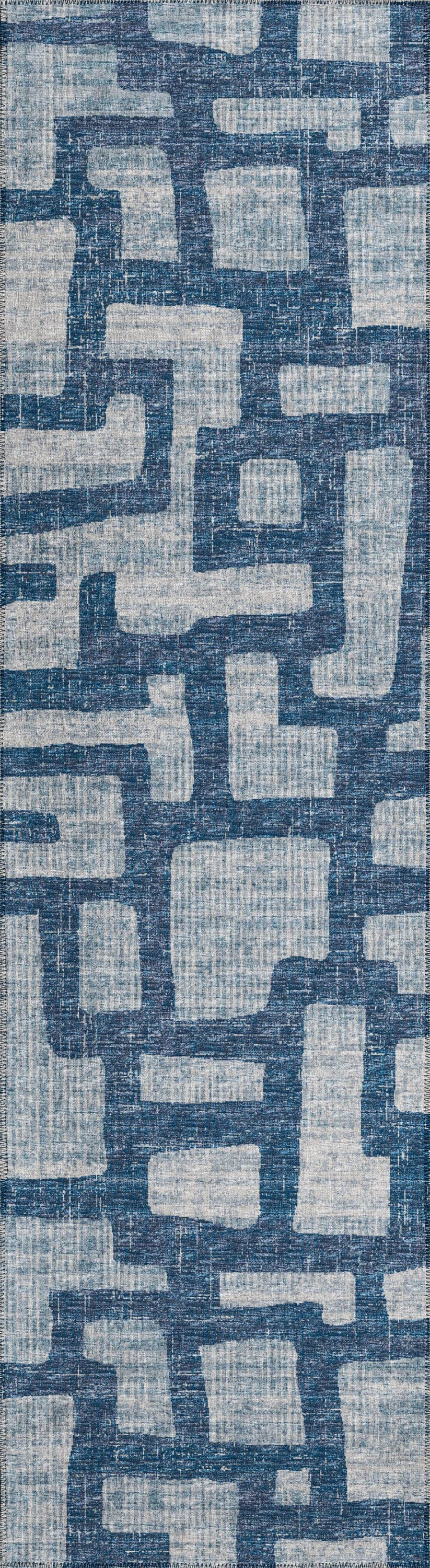 Addison Rugs AYU34BL2X8 Yuma 2 x 8 (ft) Chenille Blue Rectangular Indoor/Outdoor Geometric Mid-Century Modern Machine washable Runner rug