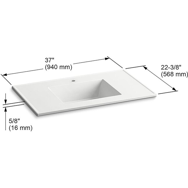 Ceramic/Impressions 37 in. Single Faucet Hole Vitreous China Vanity Top with Basin in White Impressions Ceramic/Impressions 37 in. Single Faucet Hole Vitreous China Vanity Top with Basin in White Impressions
