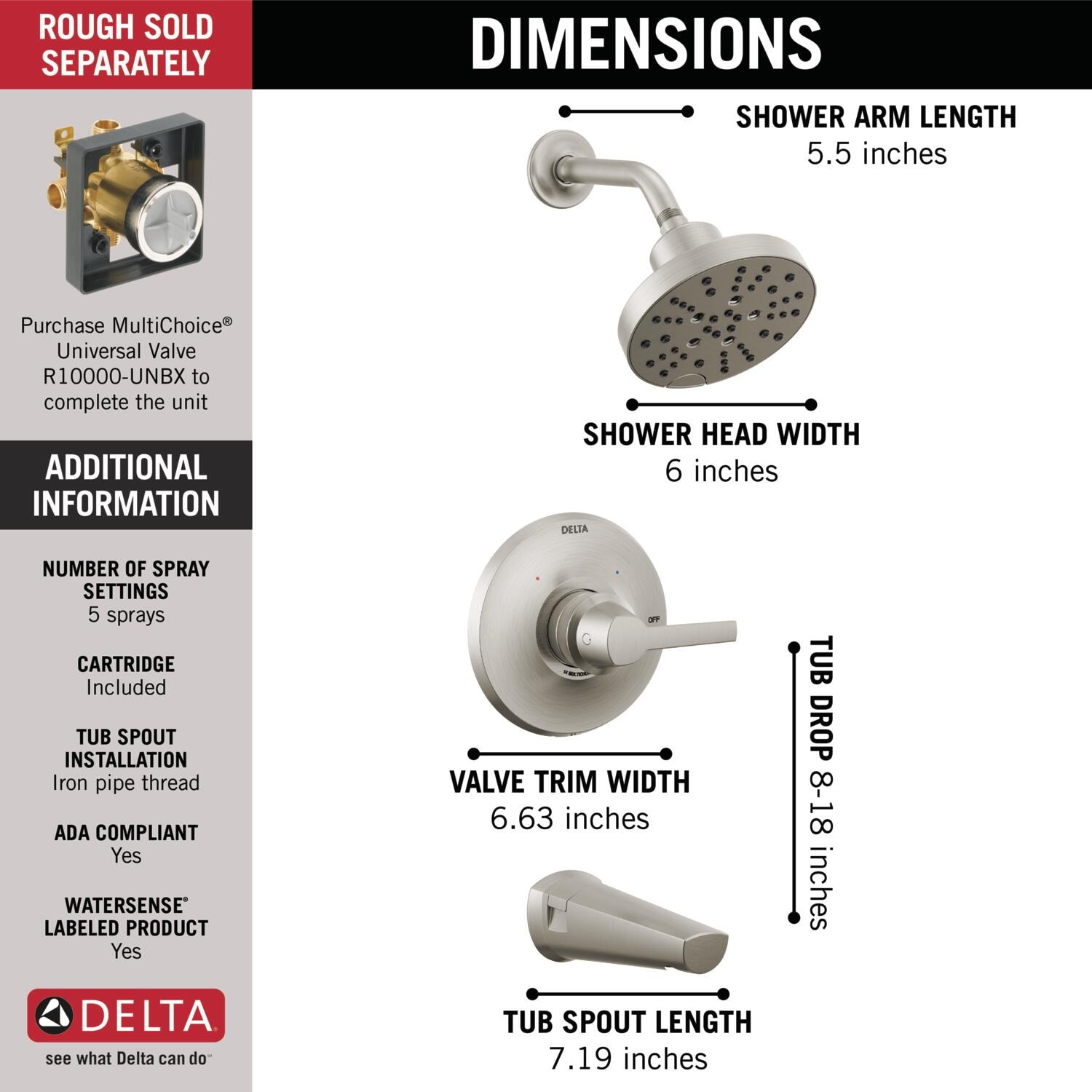 Delta T14472-SS-PR Tub-Shower-Faucets - View #3