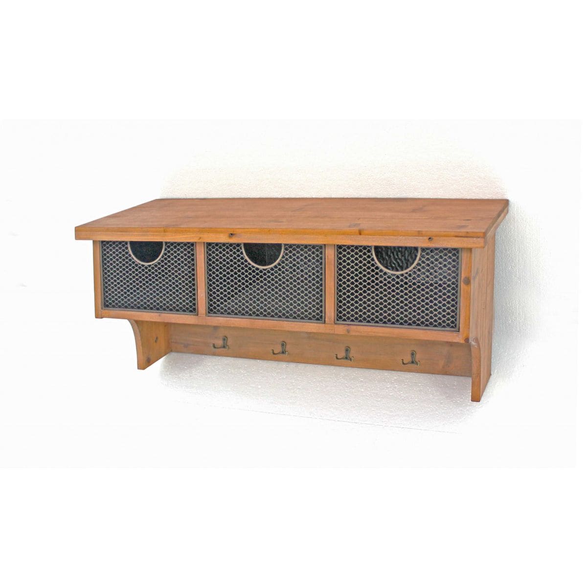 Wood Organizer Shelf with Drawers and Hooks