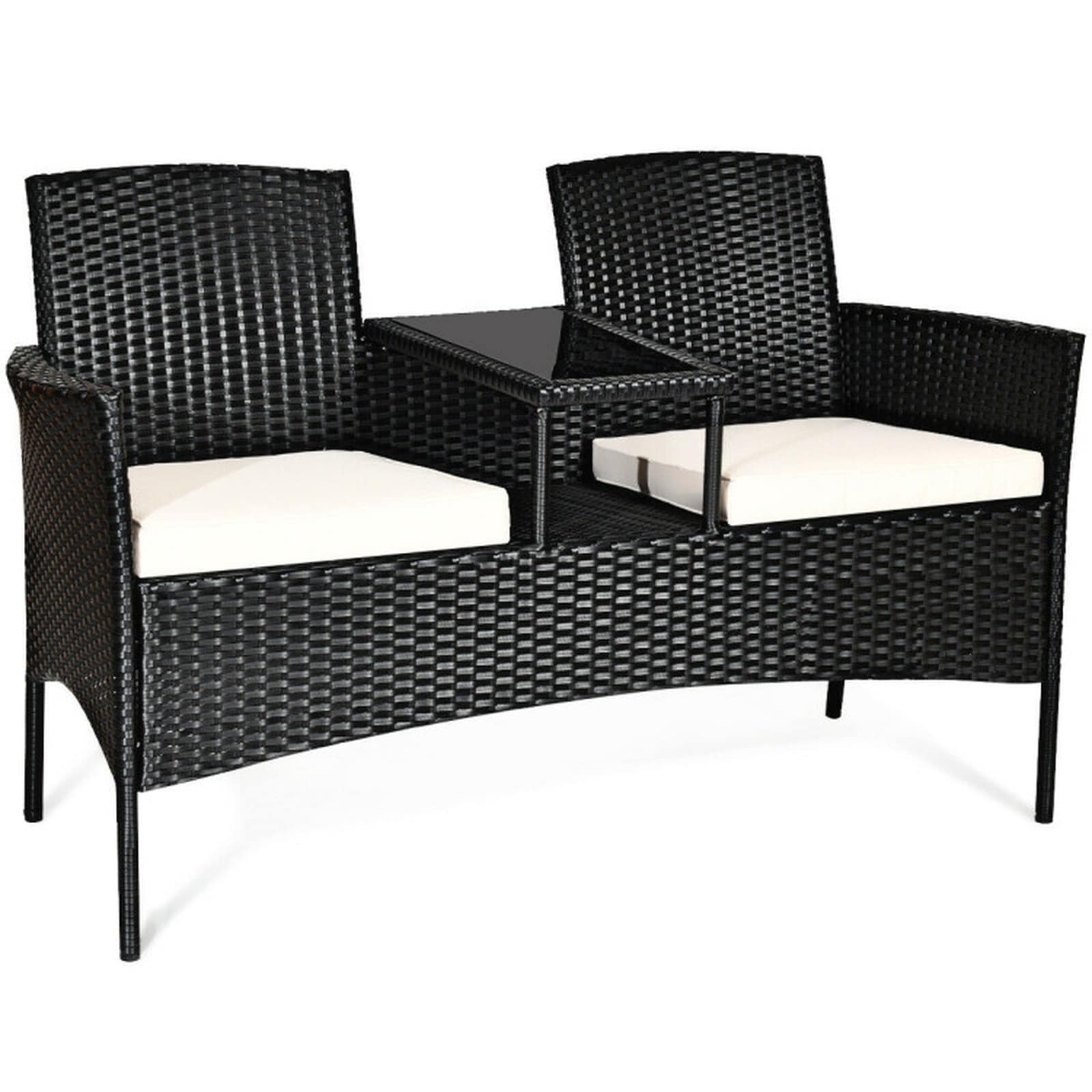 SUGIFT Patio Conversation Furniture Set with Removable Cushions and Table-White