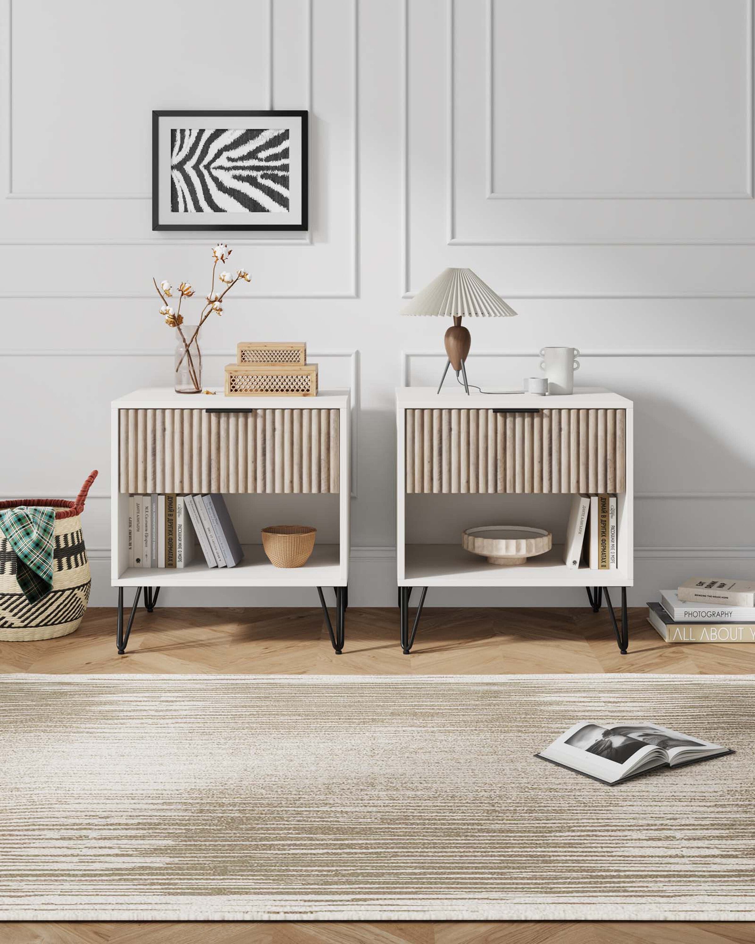 Manhattan Comfort 2-NS001-WG White and Rustic Grey Nightstand