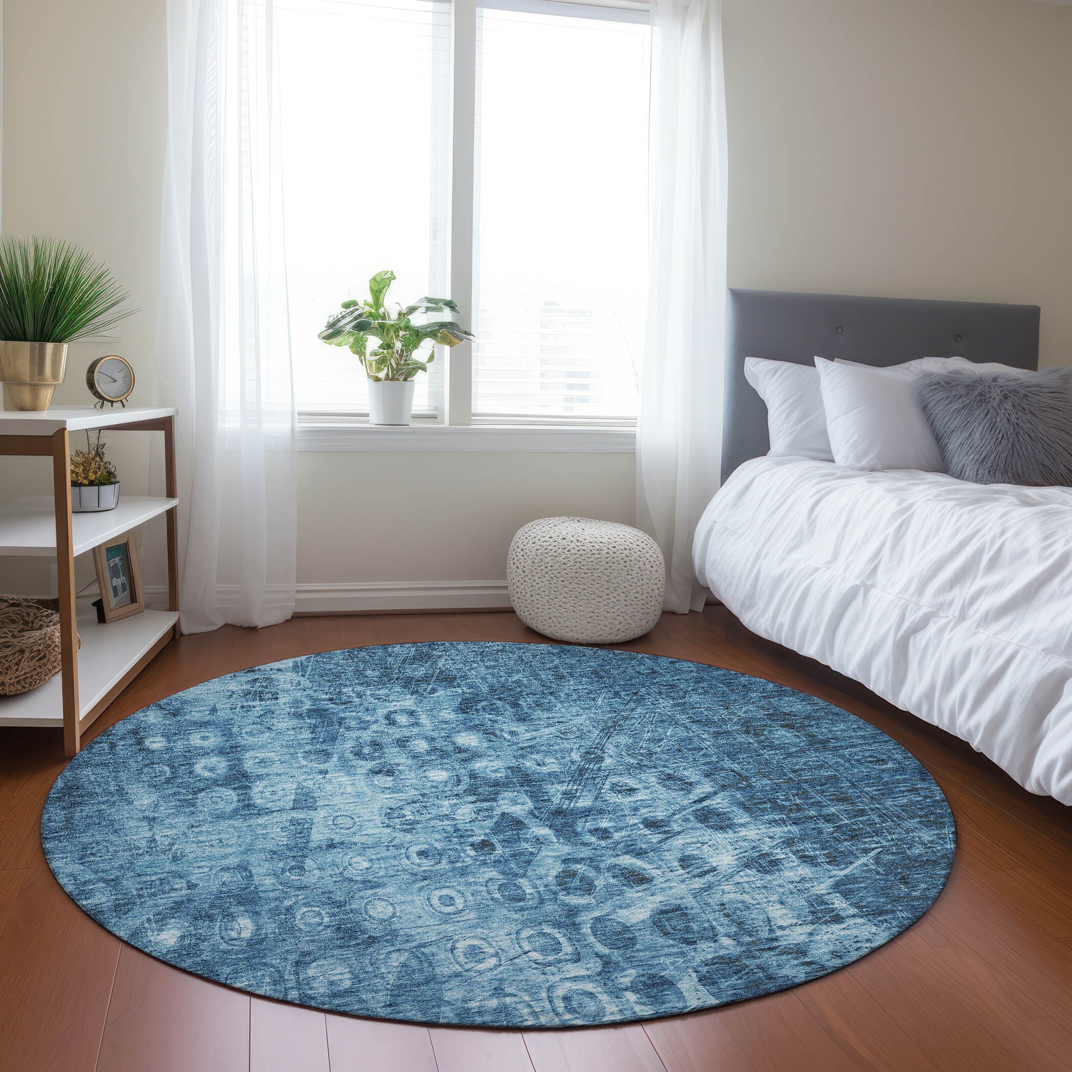 Addison Rugs ACN577BU8RO Chantille ACN577BU 8 x 8 (ft) Polyester Blue Round Indoor/Outdoor Geometric Machine washable Area rug