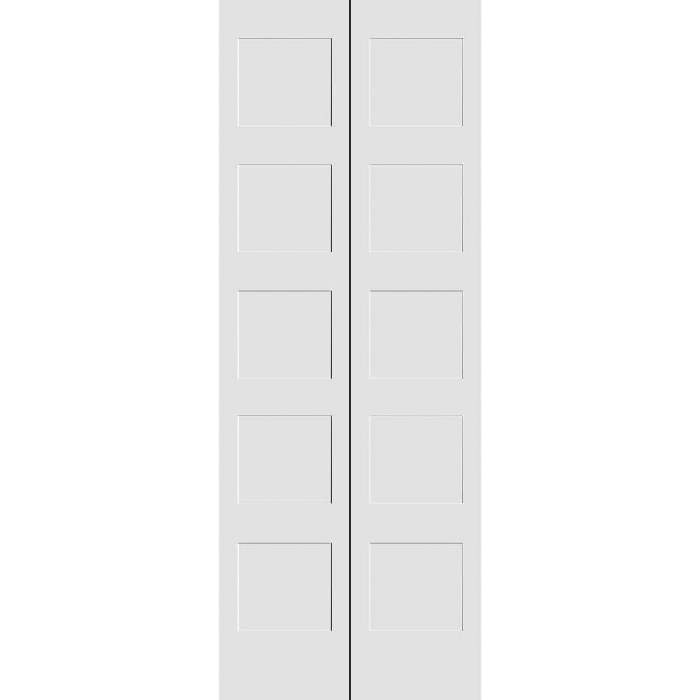 CODEL Doors 2068138PRI8405BF Primed 8405 Series Bifold 24-in x 80-in Primed White/Unfinished 5-panel equal Smooth Solid core Primed Pine Wood Closet Bifold Door ( Hardware Included )