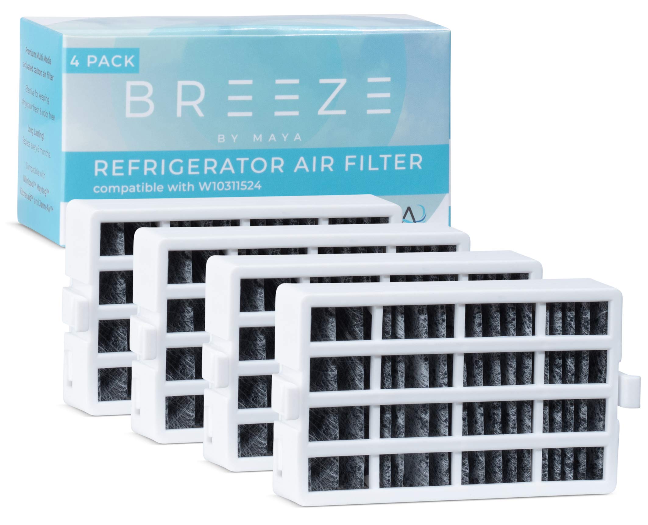 Maya BAF401 Breeze By Whirlpool W10311524, Air1, Replacement Refrigerator Air Filter, 4-pack