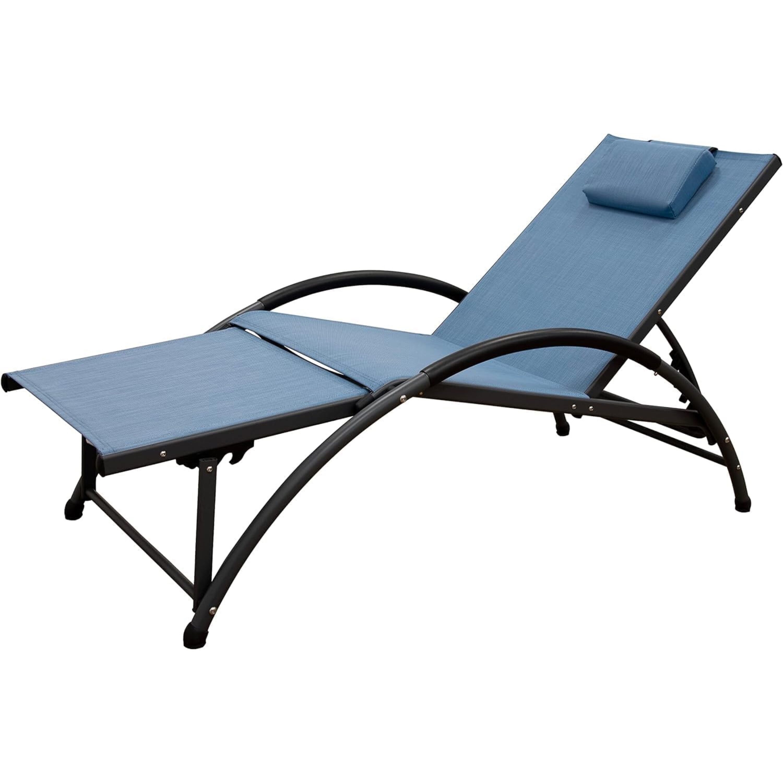 Vivere DKDSUN-CC Dockside Black Aluminum Frame Stationary Chaise lounge Chair with Blue Solid Seat