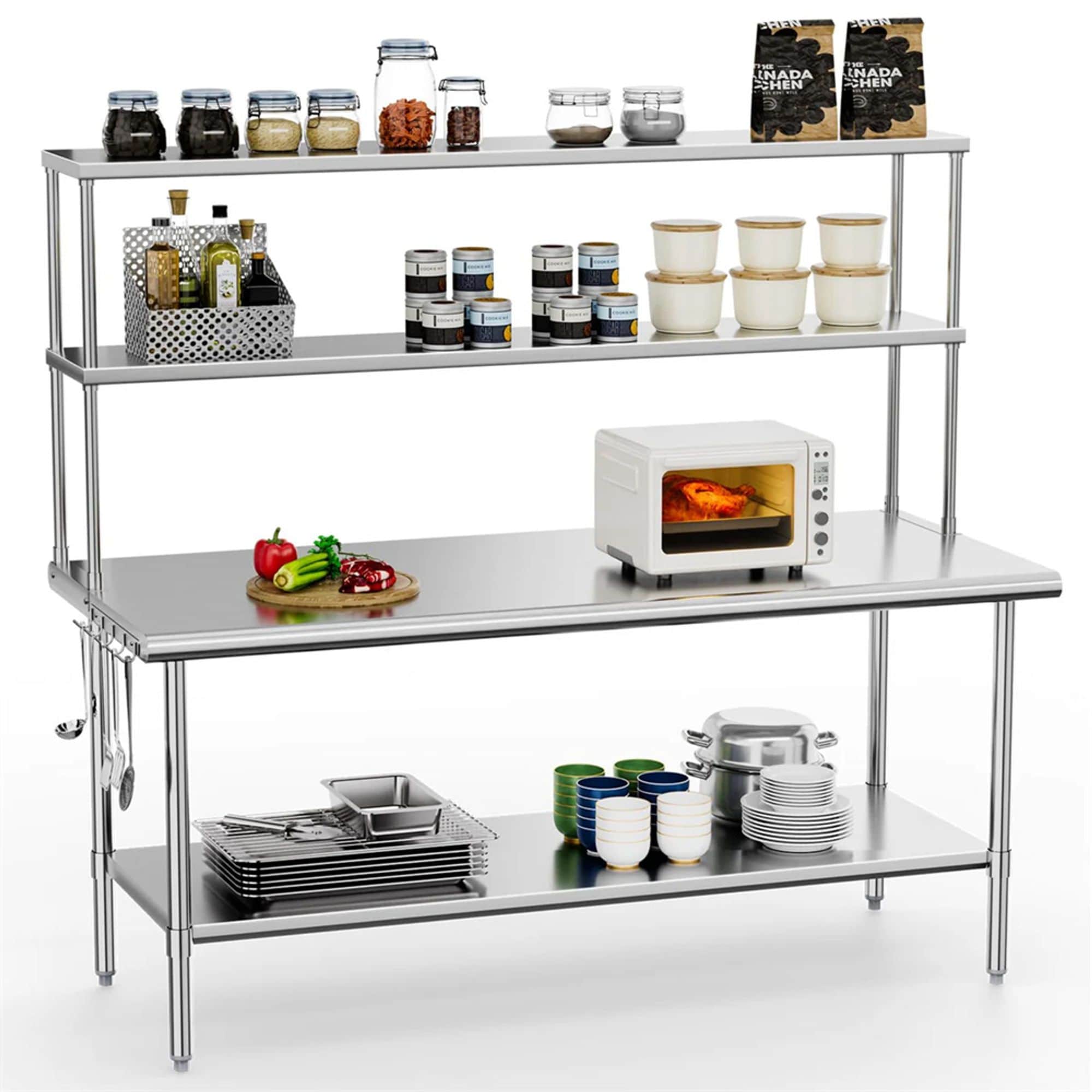 Winado  72 X 30 inches Stainless Steel Table Prep Table with Overshelves