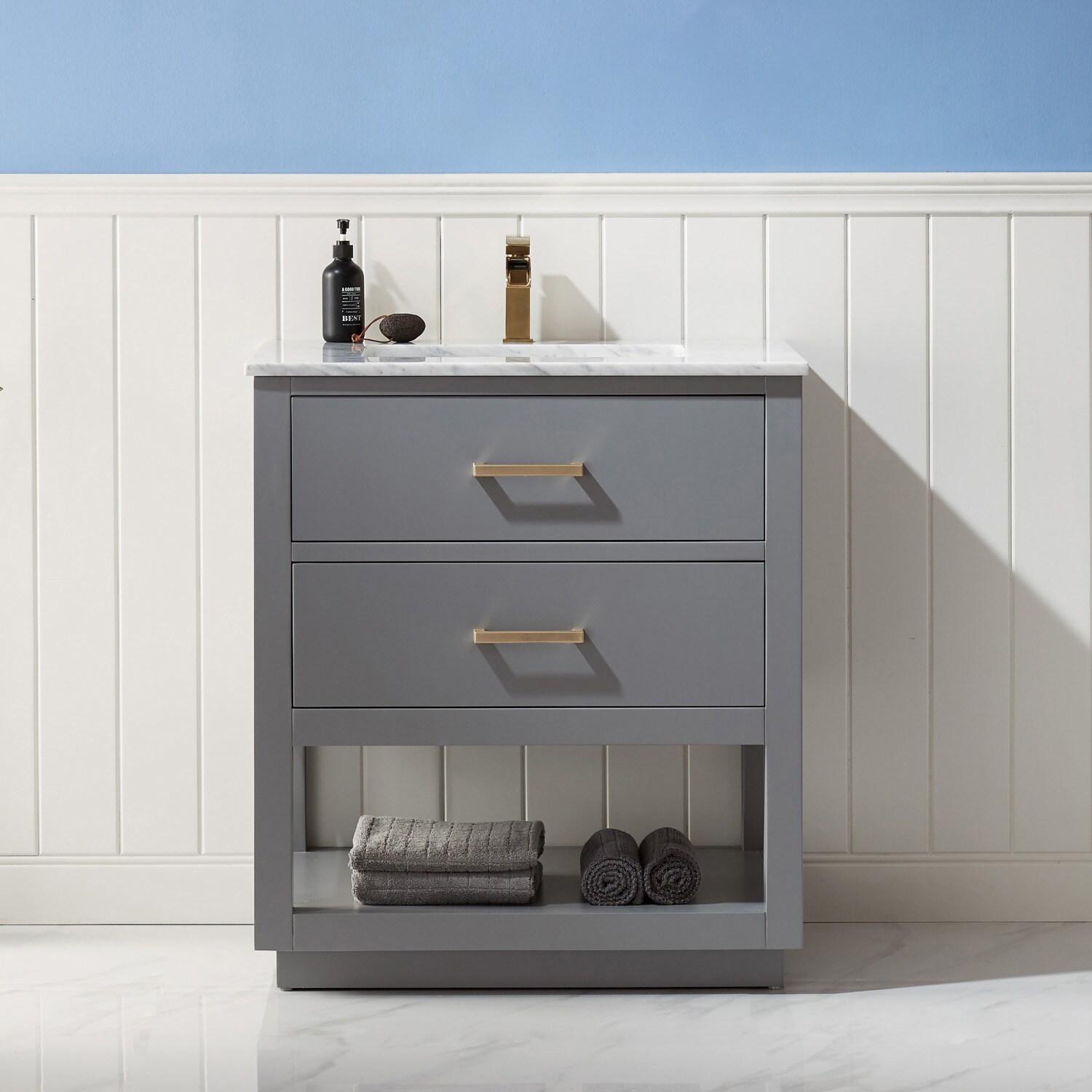 Altair 532030-GR-CA-NM Remi 30-in Gray Undermount Single sink Bathroom Vanity with Carrara White Marble Top