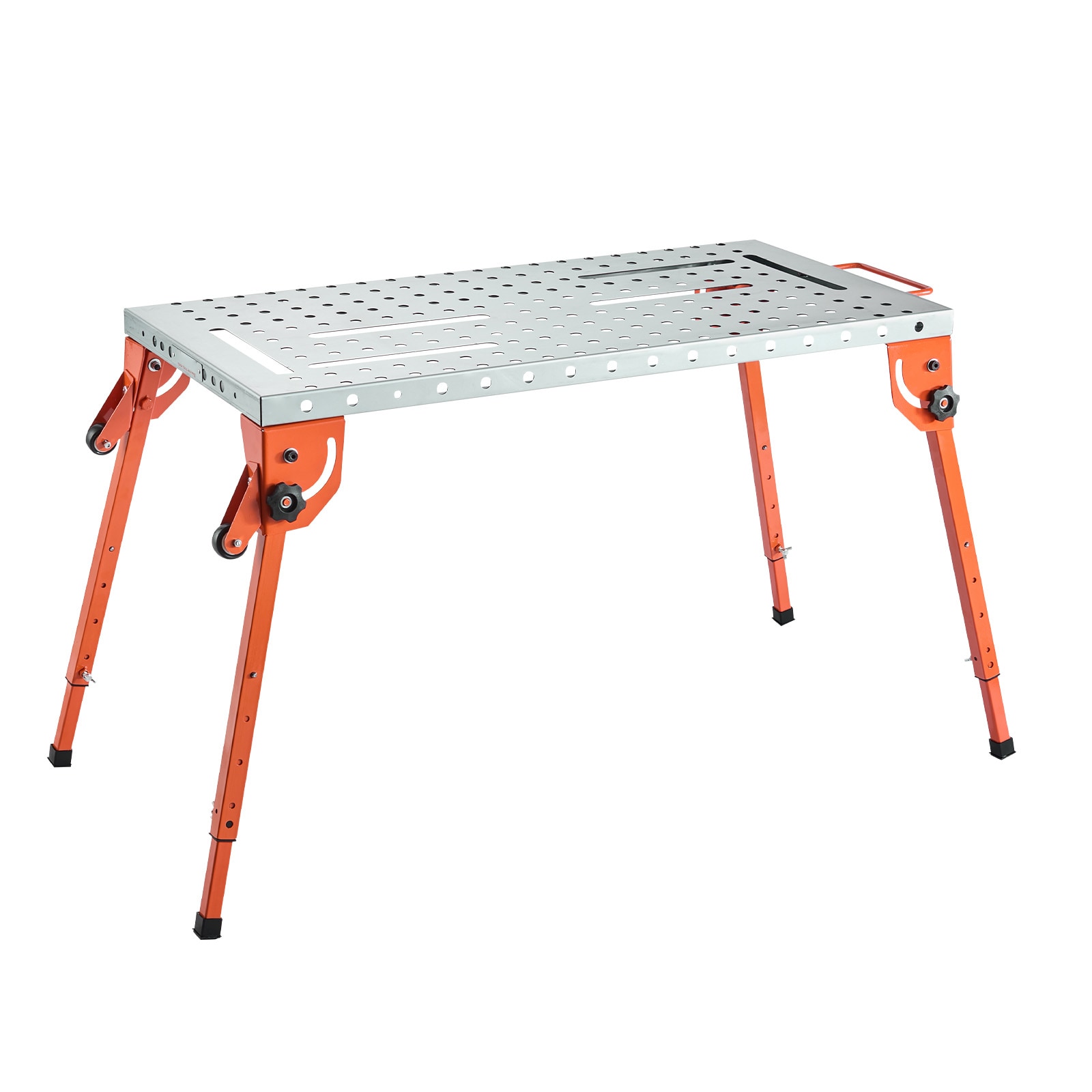 Mecale 44 x 21 in Foldable Steel Welding Table 500 lb Capacity with 4-Level Height Silver