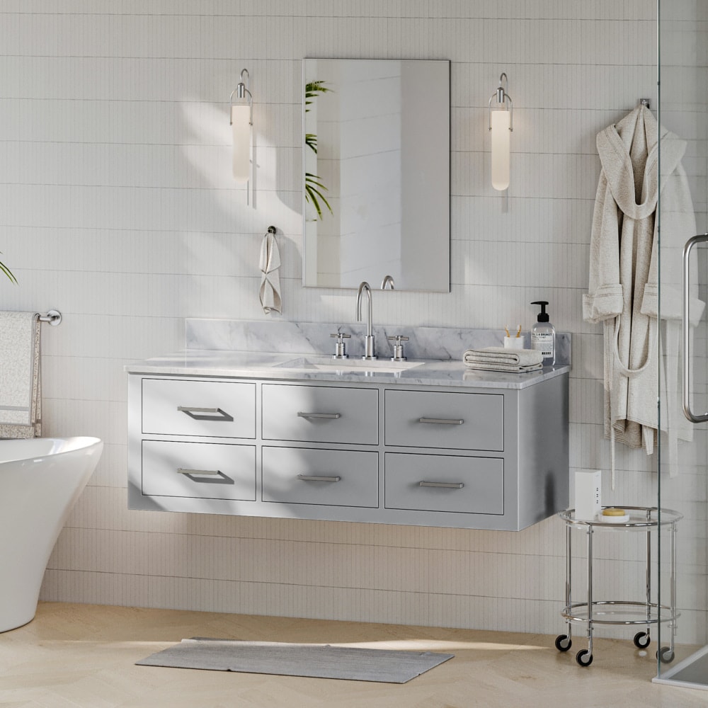 ARIEL W055SCW2RVOGRY Hutton 55-in Grey Undermount Single sink Floating Bathroom Vanity with 0.75" Carrara White Marble Natural marble Top
