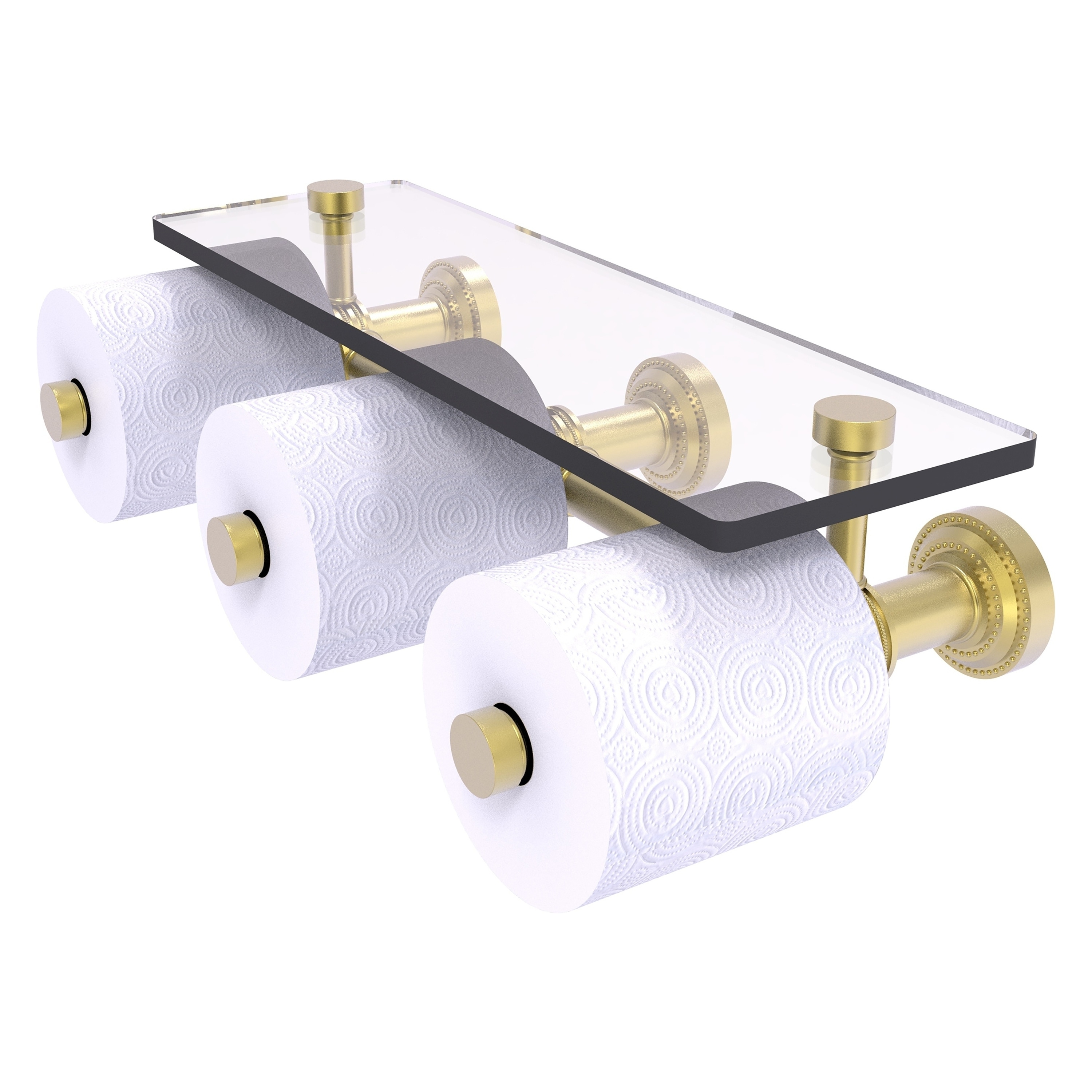 Allied Brass DT-35-3S-SBR Dottingham Satin Brass Wall mount Double post Toilet Paper Holder 3 -Rolls with Storage