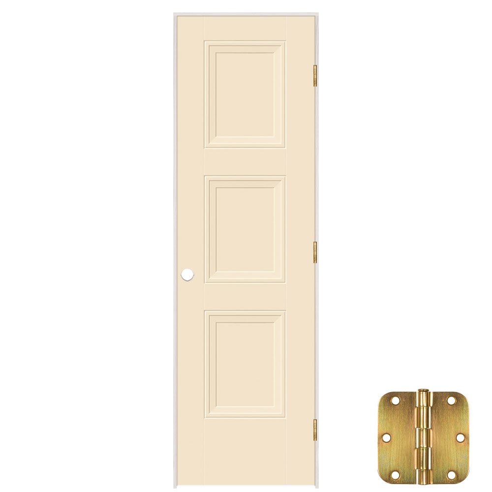 Masonite 641377 24-in x 80-in Cream N Sugar Solid core 3-panel equal Left hand Smooth Prefinished Molded composite Flat Jamb Single Prehung Interior Door