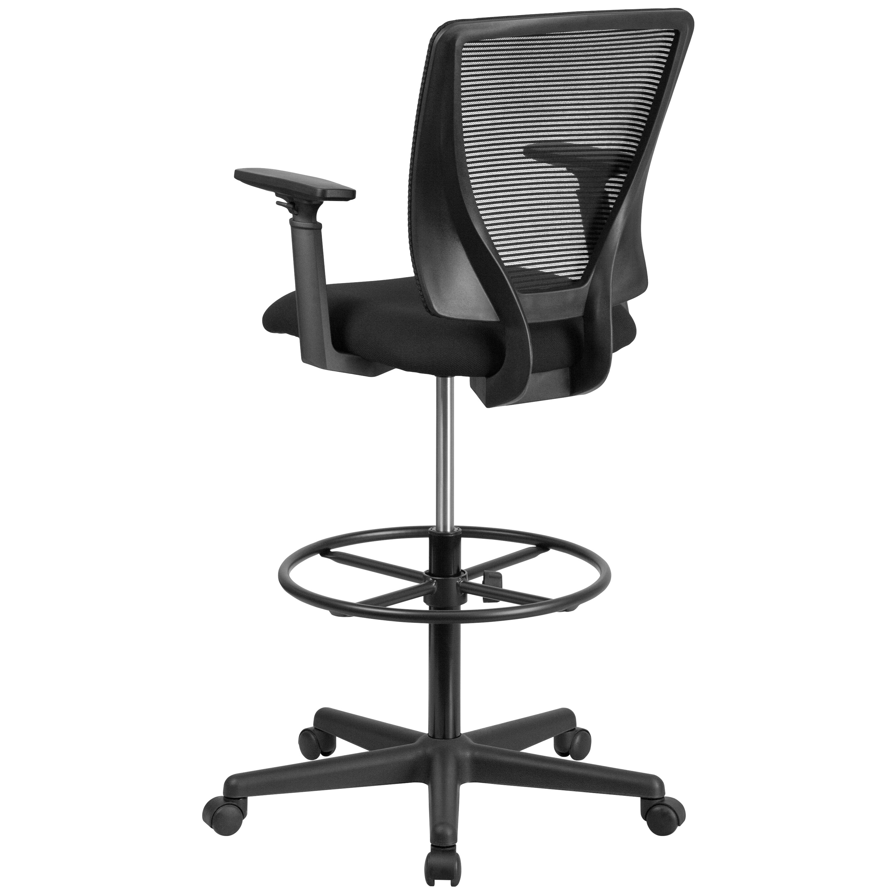ErgoFlex Mid-Back Mesh Drafting Chair with Adjustable Arms and Black Fabric Seat