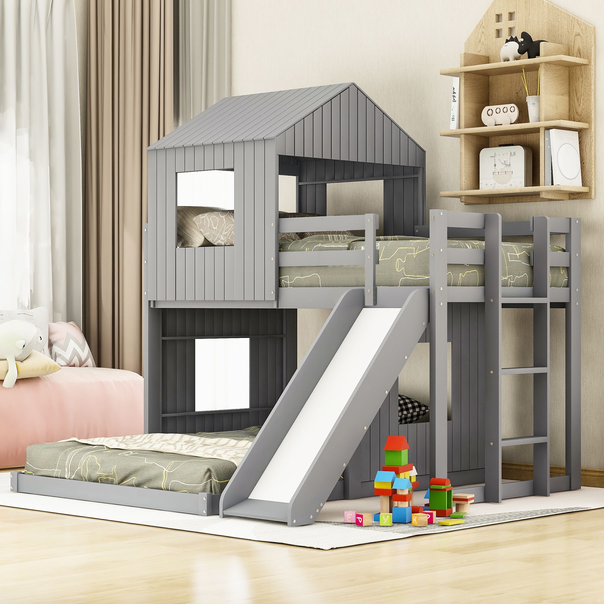 Yiekholo LL-1802AAN Gray Twin over full Bunk Bed