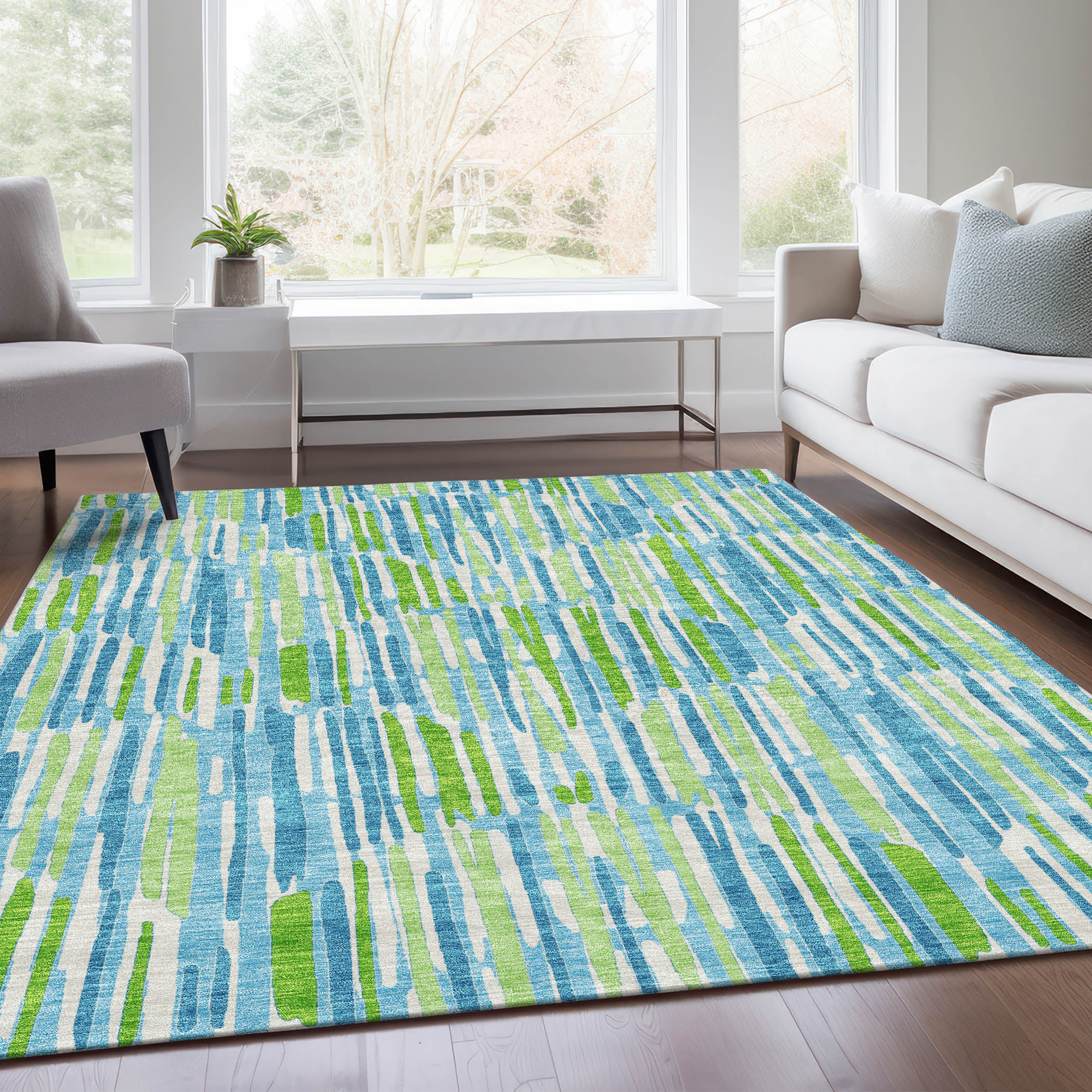 Addison Rugs ACN739AQ5X8 Chantille ACN739AQ 5 x 7 (ft) Polyester Aqua Rectangular Indoor/Outdoor Geometric Machine washable Area rug