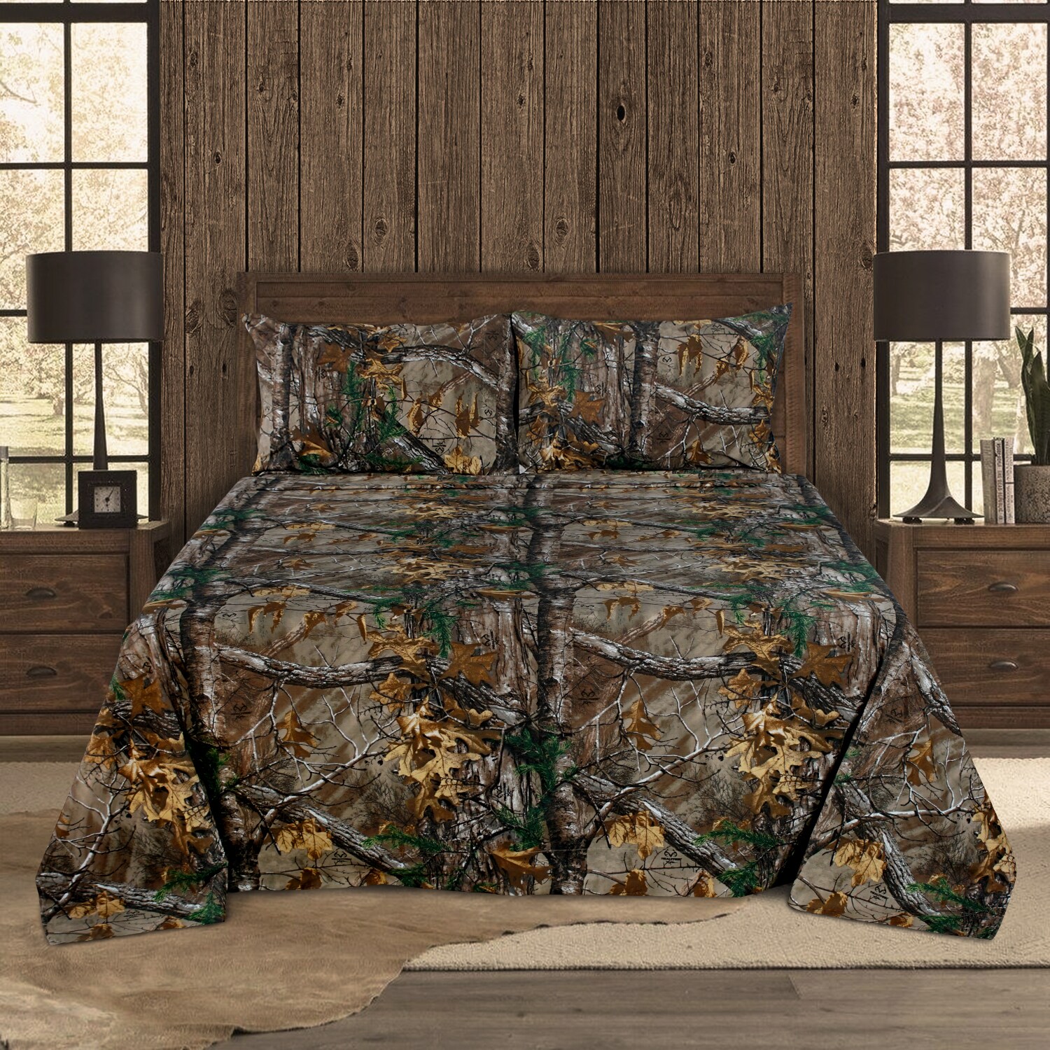 Realtree Black & Snow Camo Camouflage Comforter Bedding Set Reversible 