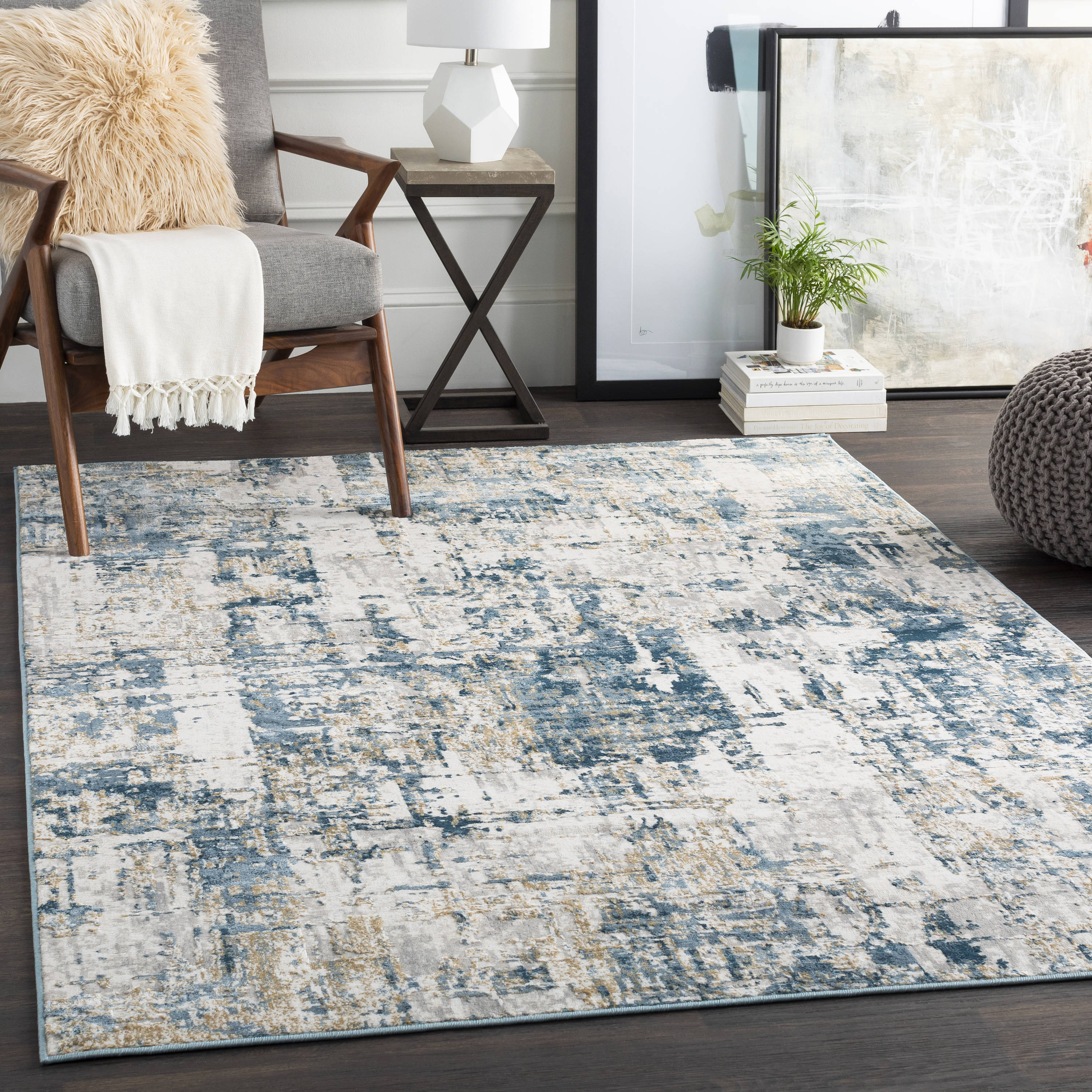 Envy Collection Style 02 Navy Blue Gray Rug Diamond Distressed Pile 5x7 8x11 