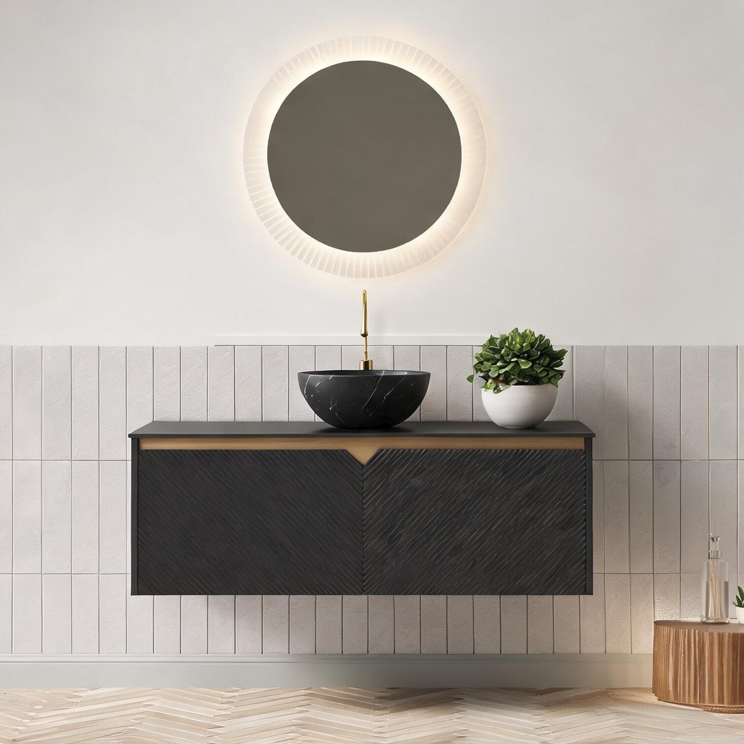 SunJet 48 Jet Black Wall-Mounted Bathroom Vanity with Sintered Stone Top and Ceramic Basin Modern