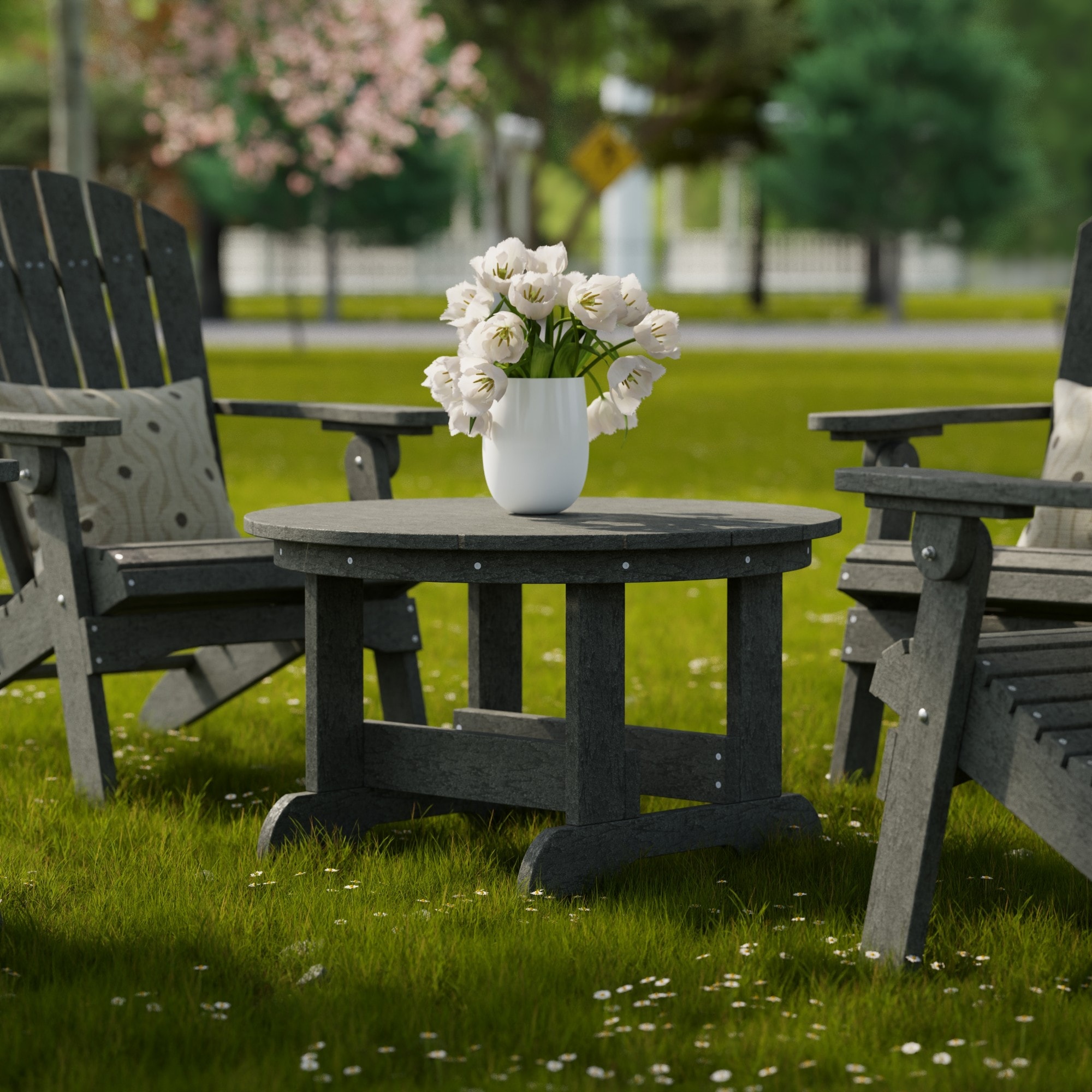 Dark Gray Round Outdoor HDPE Coffee Table