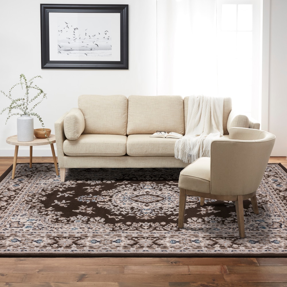 Home Dynamix 2-7069-500 Premium Sakarya 5 x 7 (ft) Loomed Polypropylene Brown Rectangular Indoor Medallion French Country Area rug