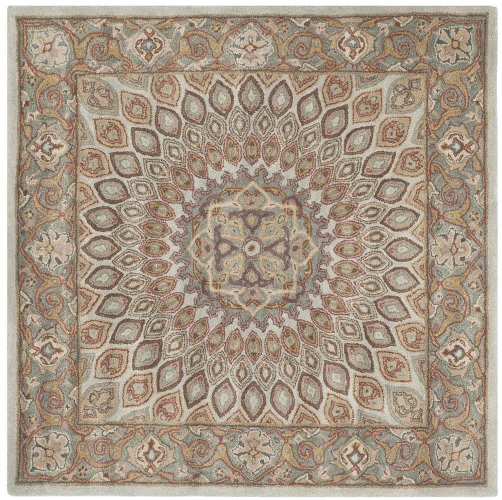 Safavieh HG914B-6SQ Heritage Chador 6 x 6 (ft) Tufted Wool Blue/Gray Square Indoor Floral/Botanical Oriental Area rug