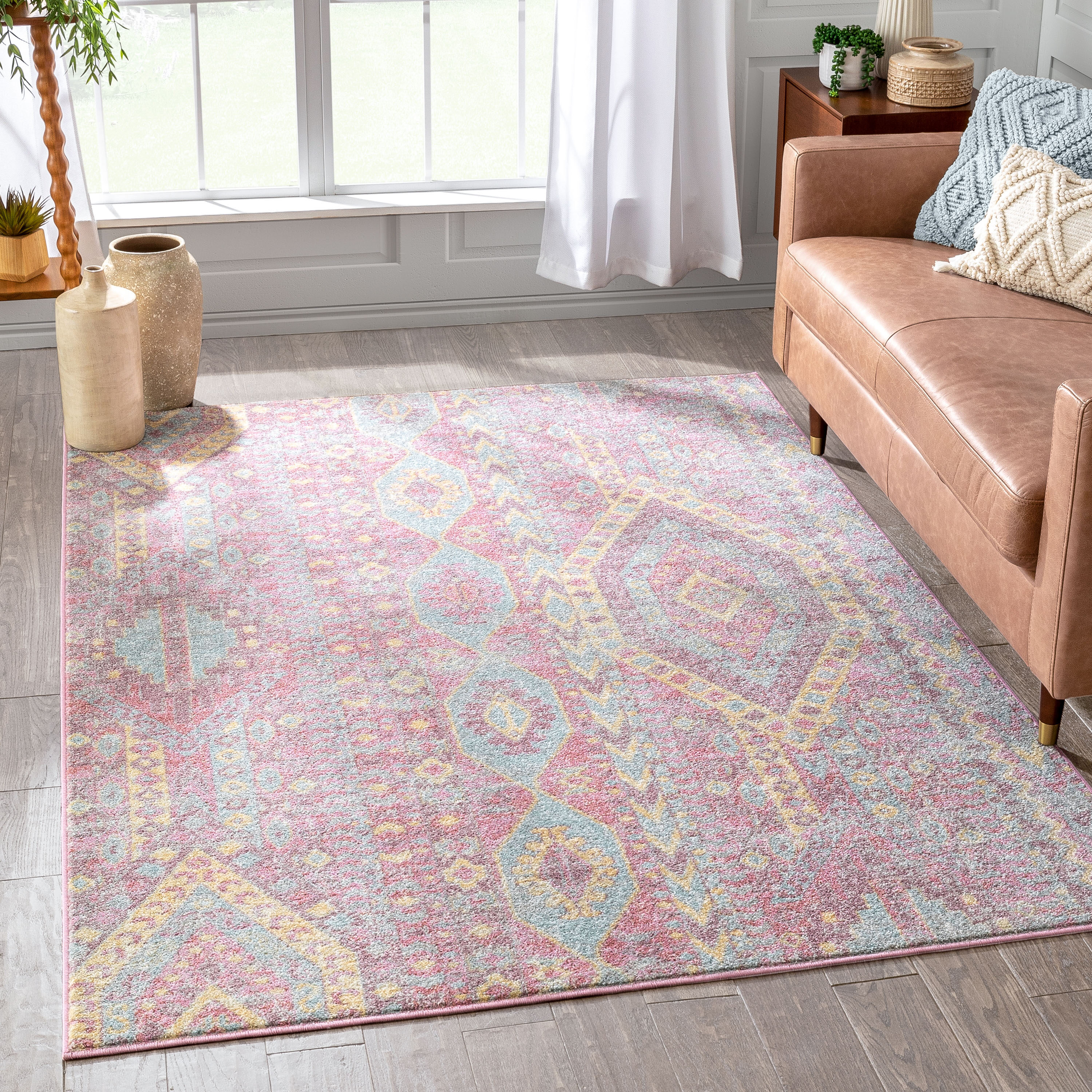 Well Woven RO-09-7 8 x 10 (ft) Loomed Polypropylene Blush Rectangular Indoor Tribal Bohemian/Eclectic Area rug