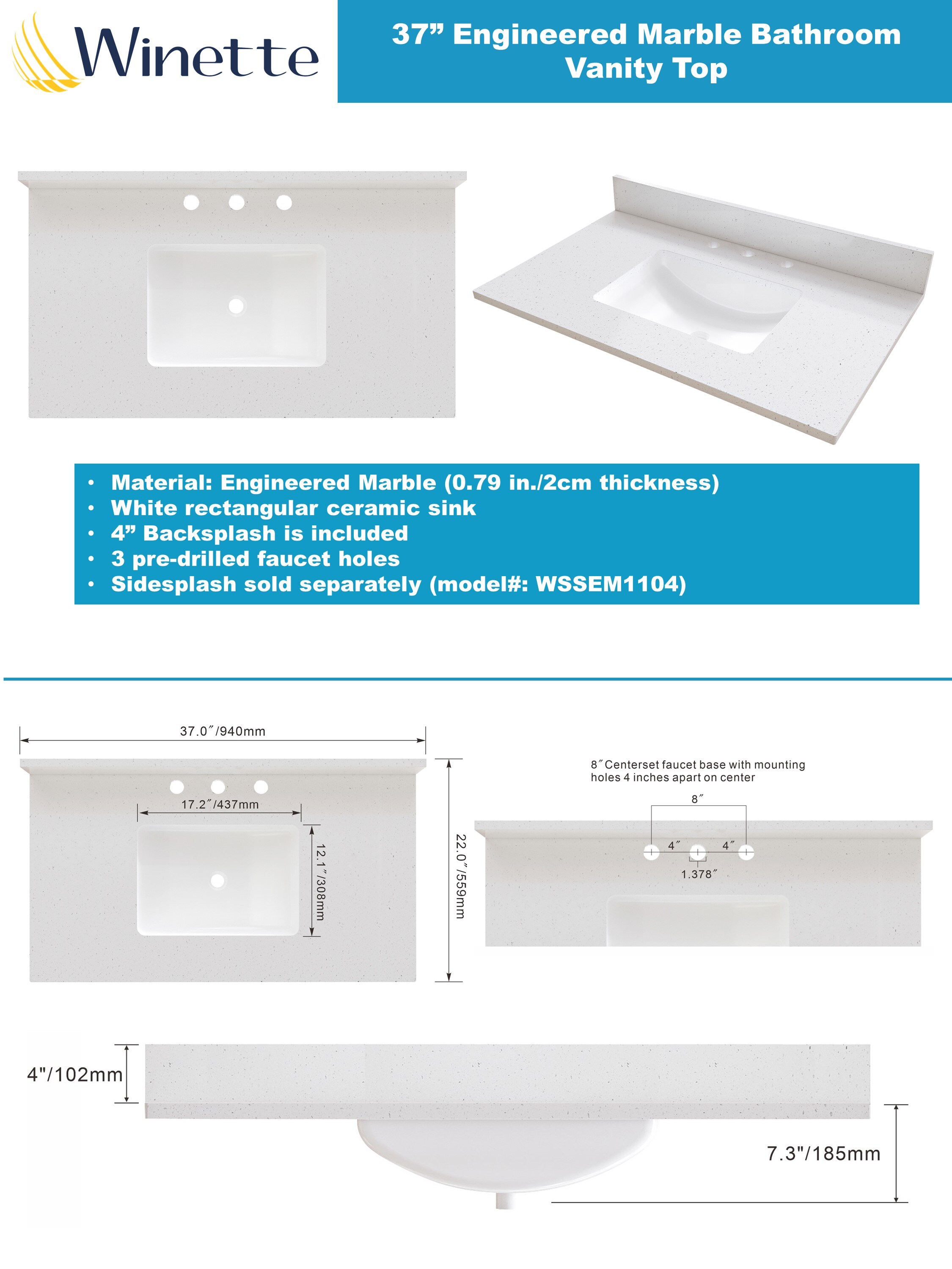 Winette WVTCW37 Vanity-Tops - View #2