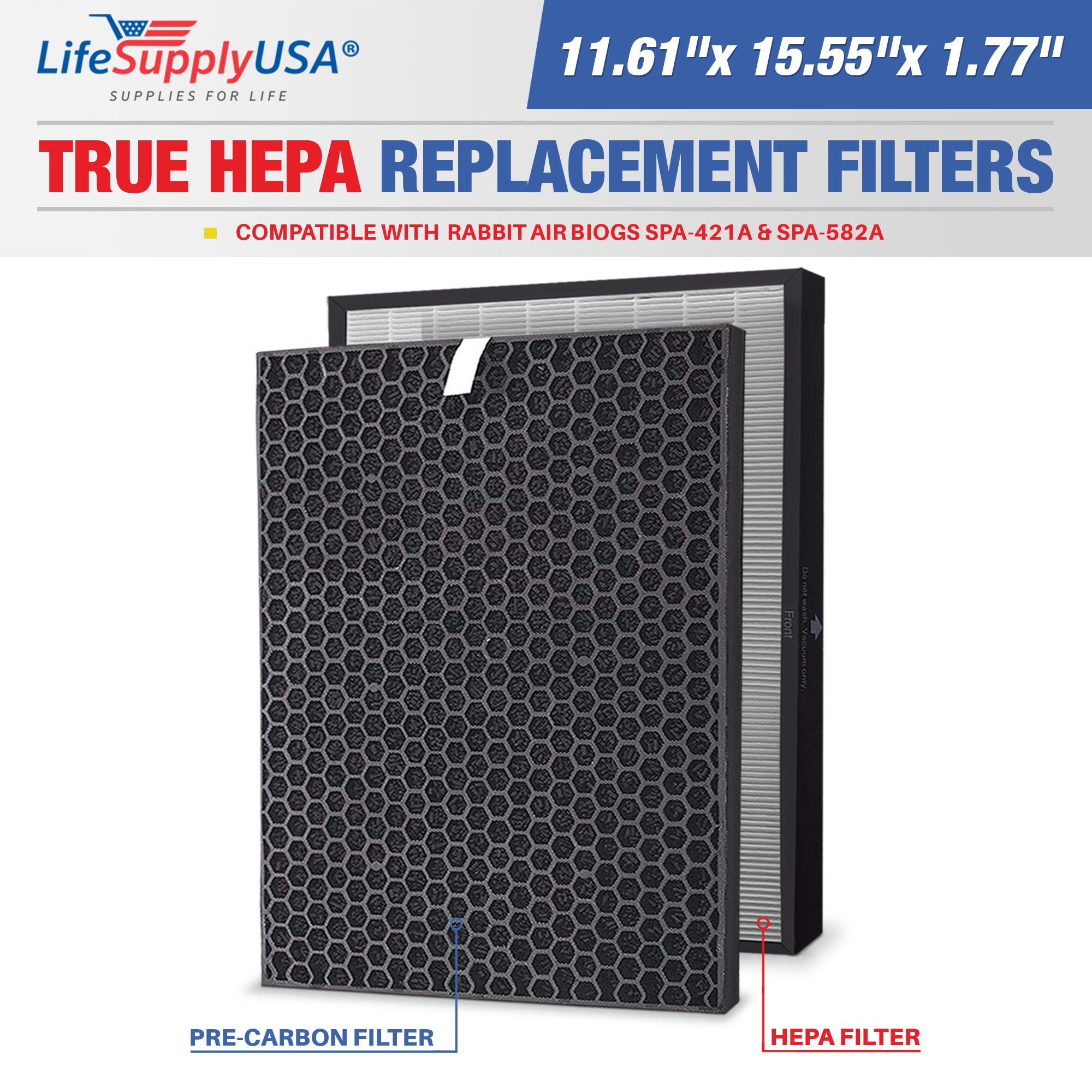 LifeSupplyUSA ER042+018-HD 11.61-Inches W x 1.77-Inches H x 15.55-Inches L abbit Air BioGS/BioGP SPA-421A SPA-582A True HEPA Air Purifier Filter
