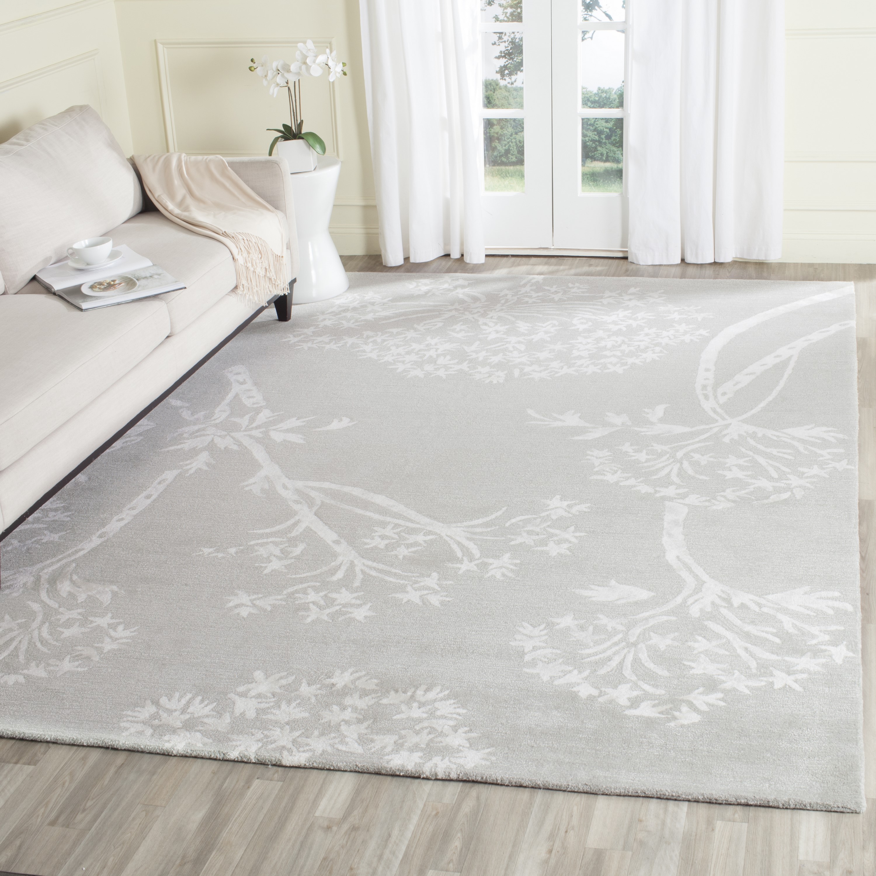 Safavieh BEL131B-8 Bella Lani 8 x 10 (ft) Tufted Synthetic Slate/Ivory Rectangular Indoor Floral/Botanical Farmhouse/Cottage Area rug