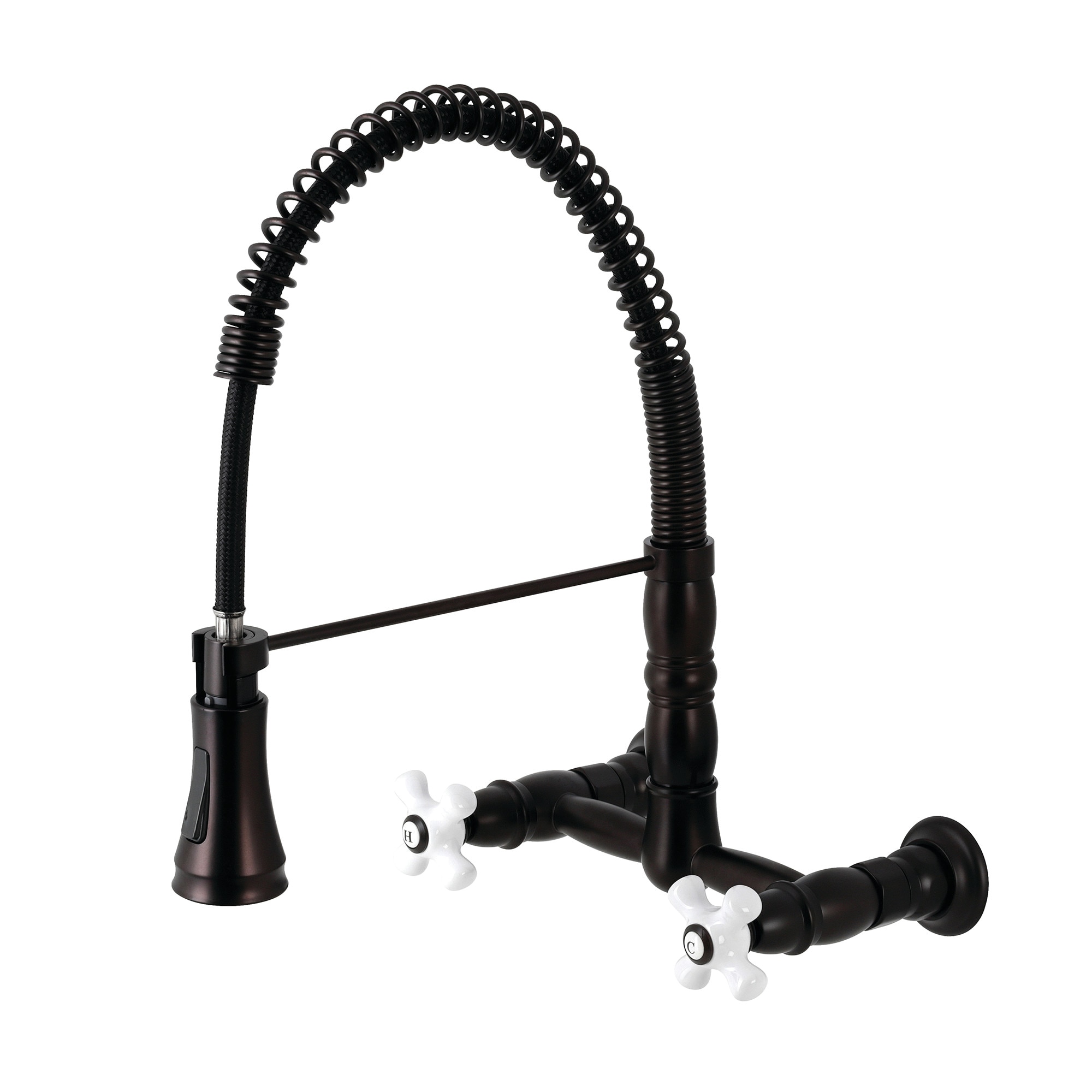 Kingston Brass WLGS1245PX Oil Rubbed Bronze Double Handle Wall-mount Pull-down Kitchen Faucet