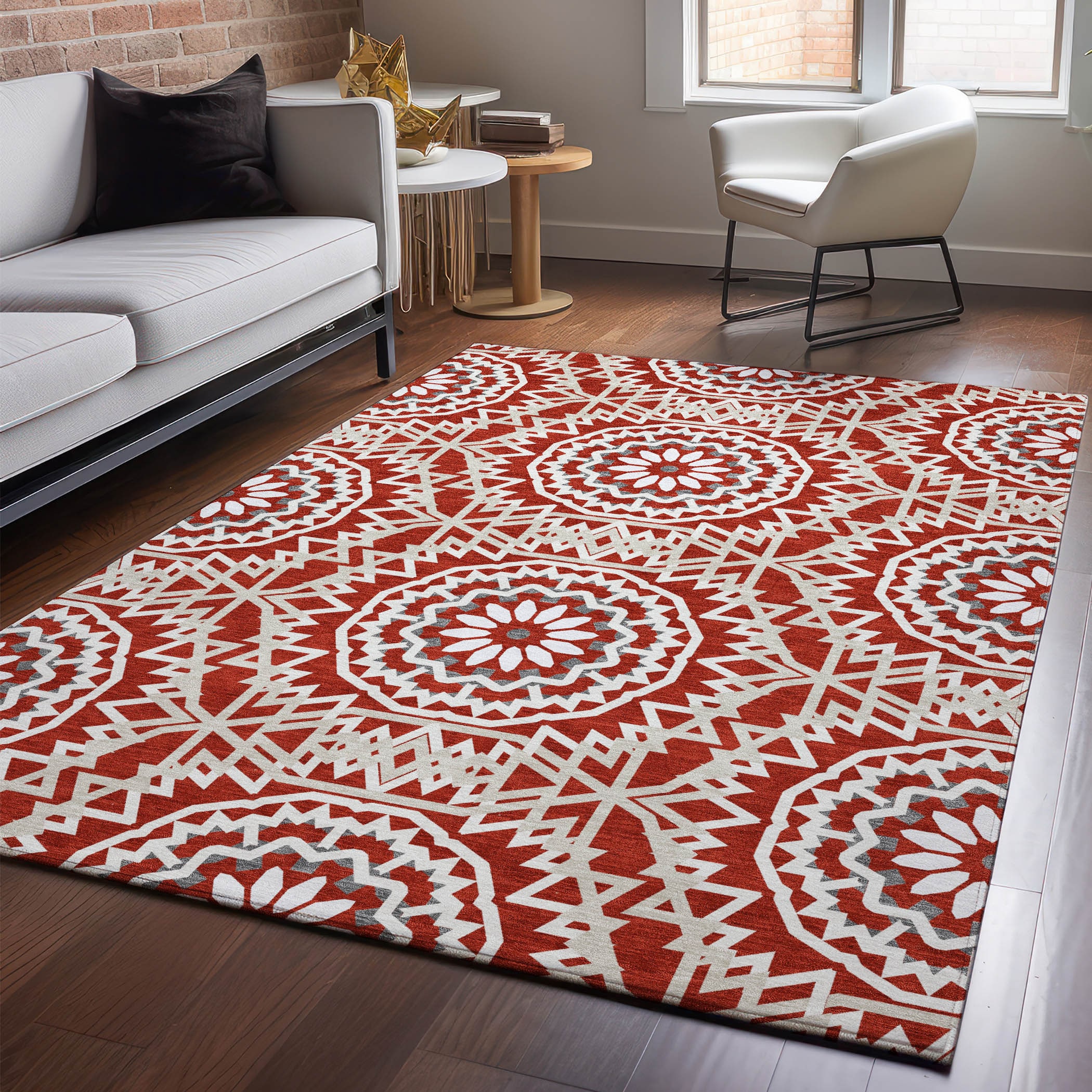Addison Rugs AMF619RD10X14 Mayfield AMF619RD 10 x 14 (ft) Loomed Polyester Red Rectangular Indoor Geometric Machine washable Area rug
