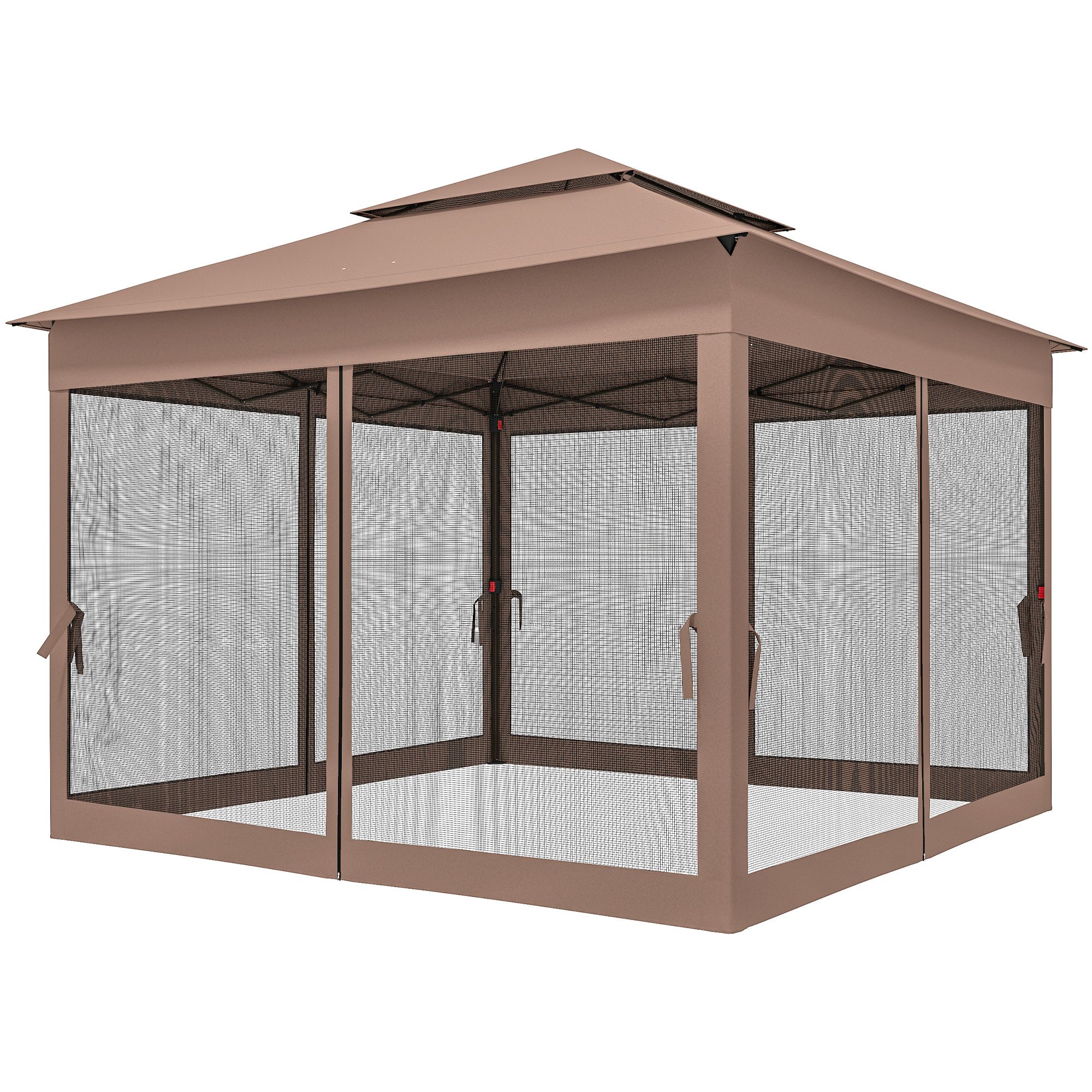 JUSHUA Outdoor Patio Pop Up Canopy Gazebo Shelter with Zipper Netting Carry Bag 11 x 11 ft Brown