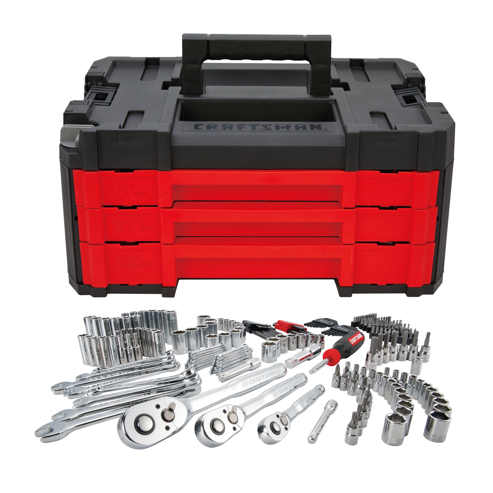Intenso ansiedad Perpetuo CRAFTSMAN 230-Piece Standard (SAE) and Metric Polished Chrome Mechanics  Tool Set with Hard Case in the Mechanics Tool Sets department at Lowes.com
